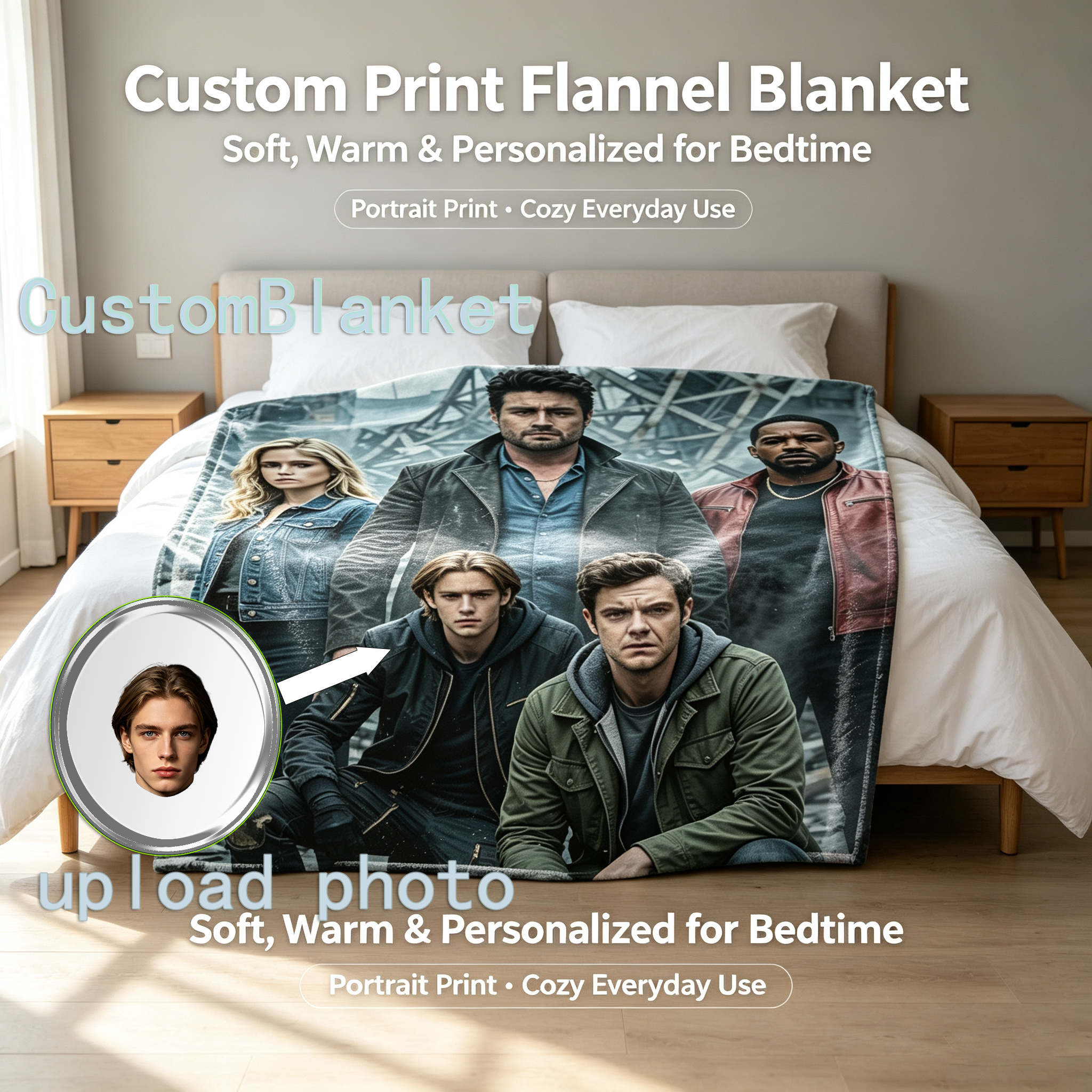 Custom Face Blanket The Boys 5 Flannel Blanket for Couch, Bed, or Travel – Perfect Gift for Fans of the Superhero Series