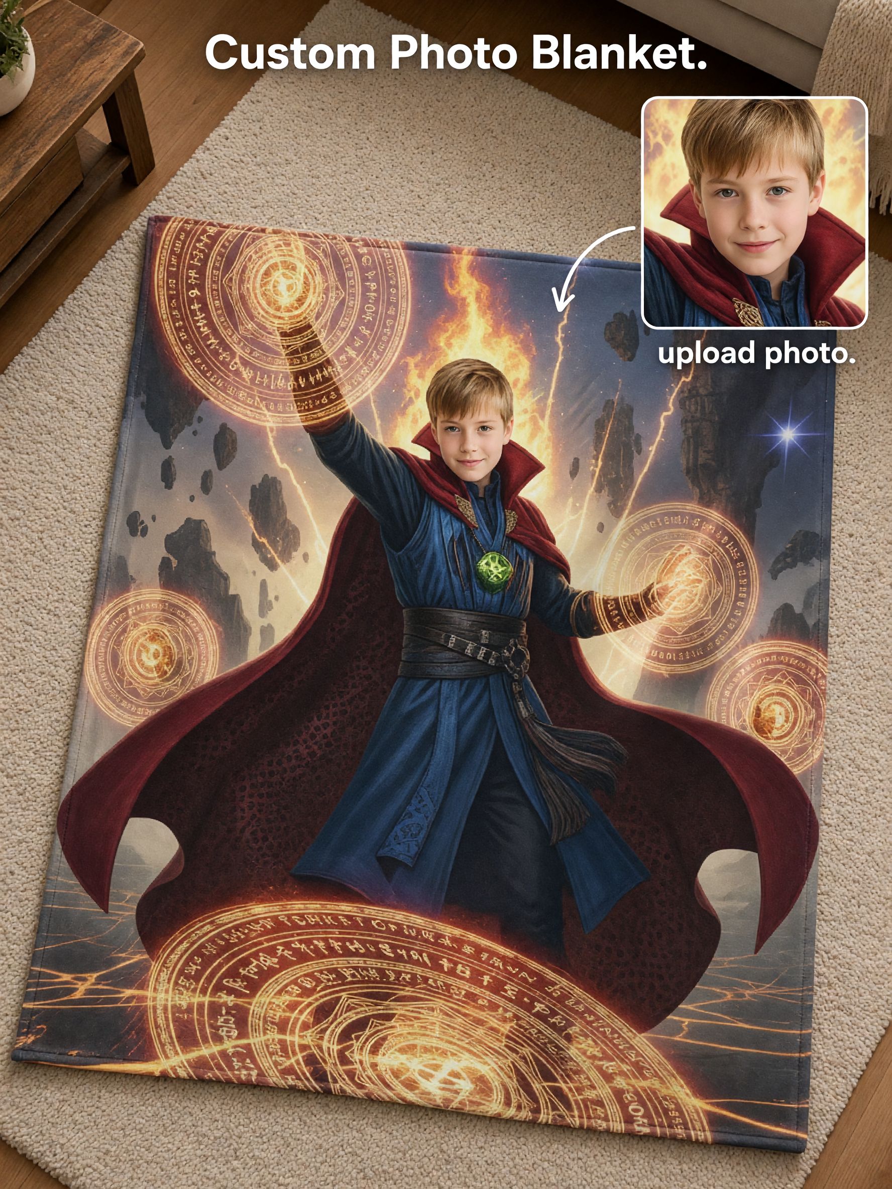 Custom Photo Face Blanket Personalized Sorcerer Mystic Flannel Throw Soft Bed Couch Ideal Personalized Gift