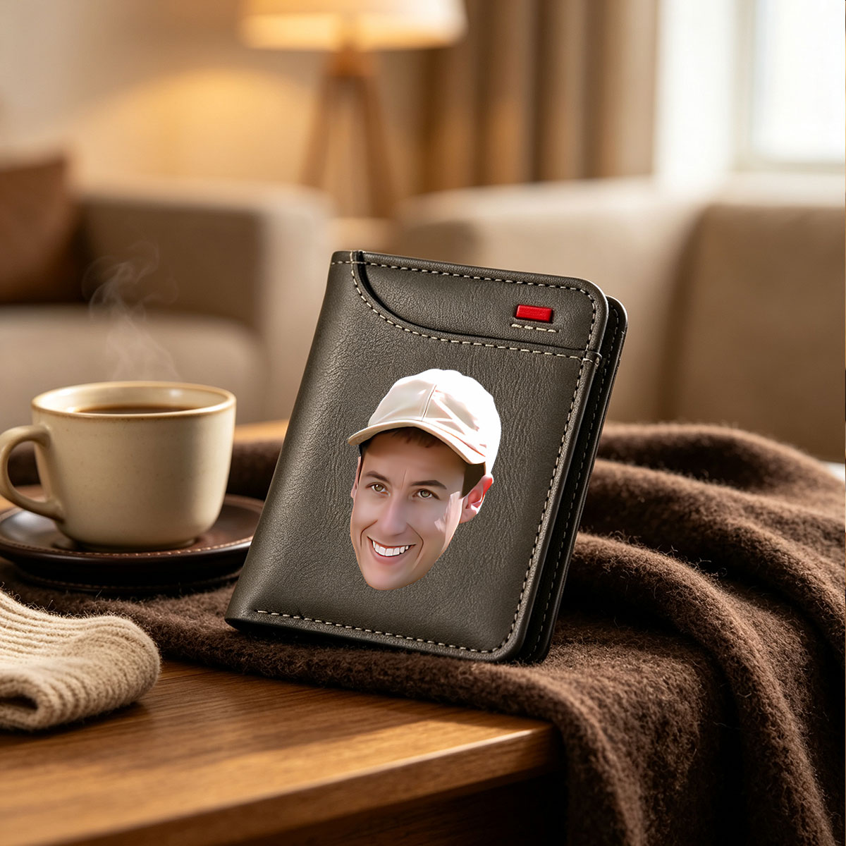 Smiling Man in White Cap - Vertical Style Wallet