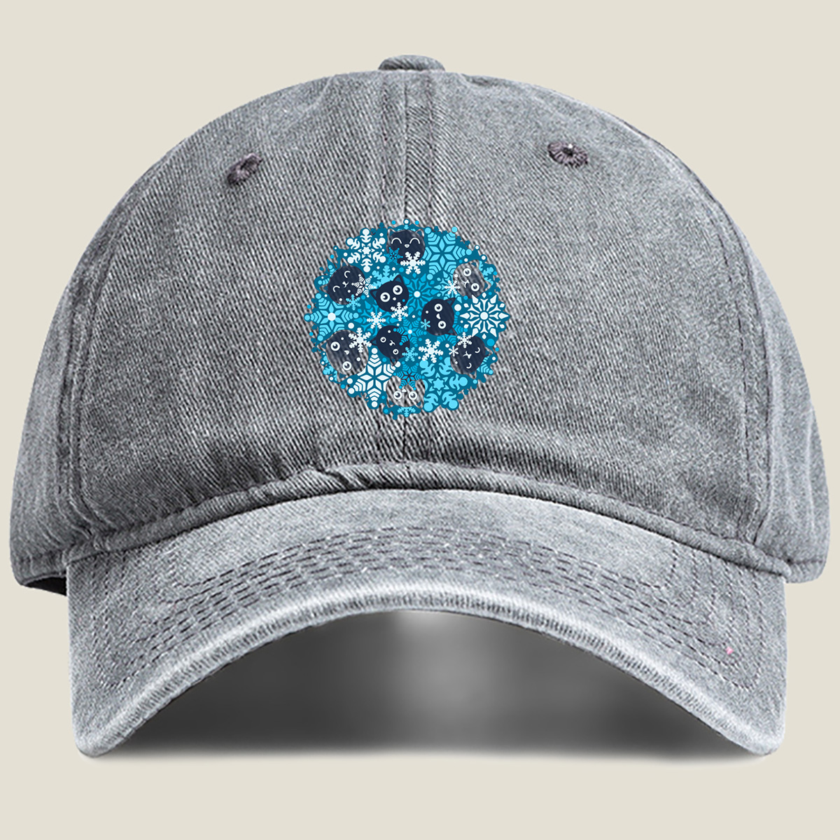 Pusheen Snowflake Pattern - Washed Denim - Baseball Cap