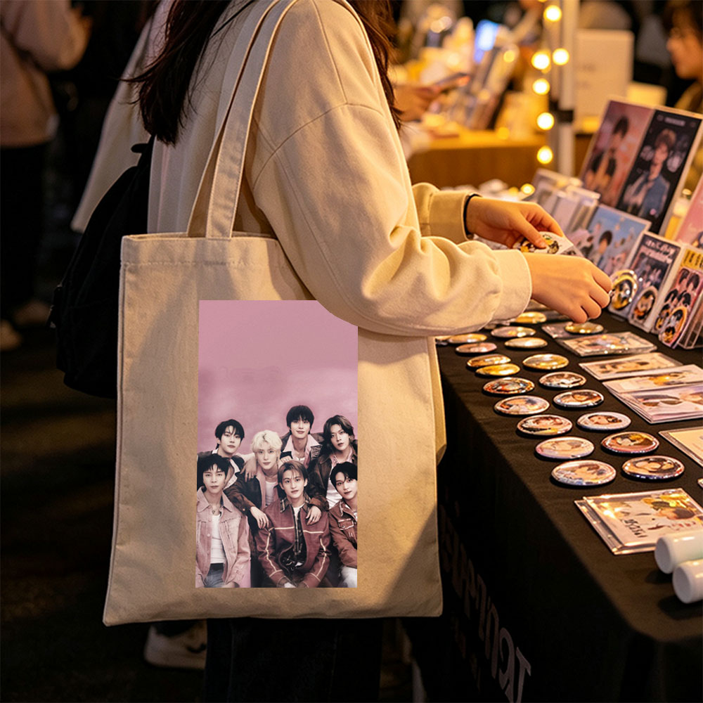 SEVENTEEN Group Photo in Cozy Pink Outfits Against Soft Pink Background - Canvas tote bags