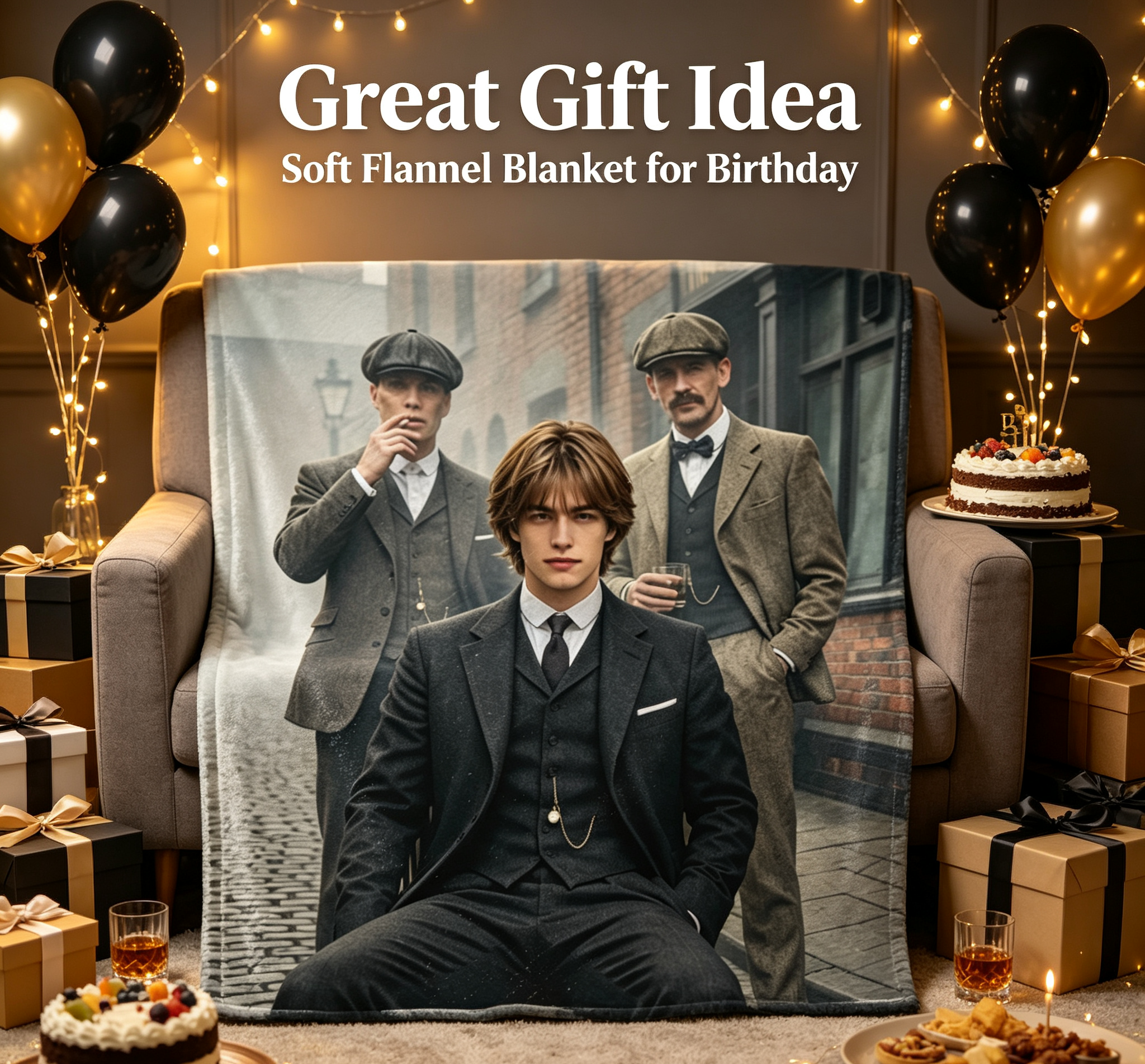 Custom Face Blanket - Victorian Gentleman Portrait IP Design Flannel Blanket for Cozy Living Room or Bedroom Decor - Perfect Gift or Giveaway for History and Fashion Enthusiasts