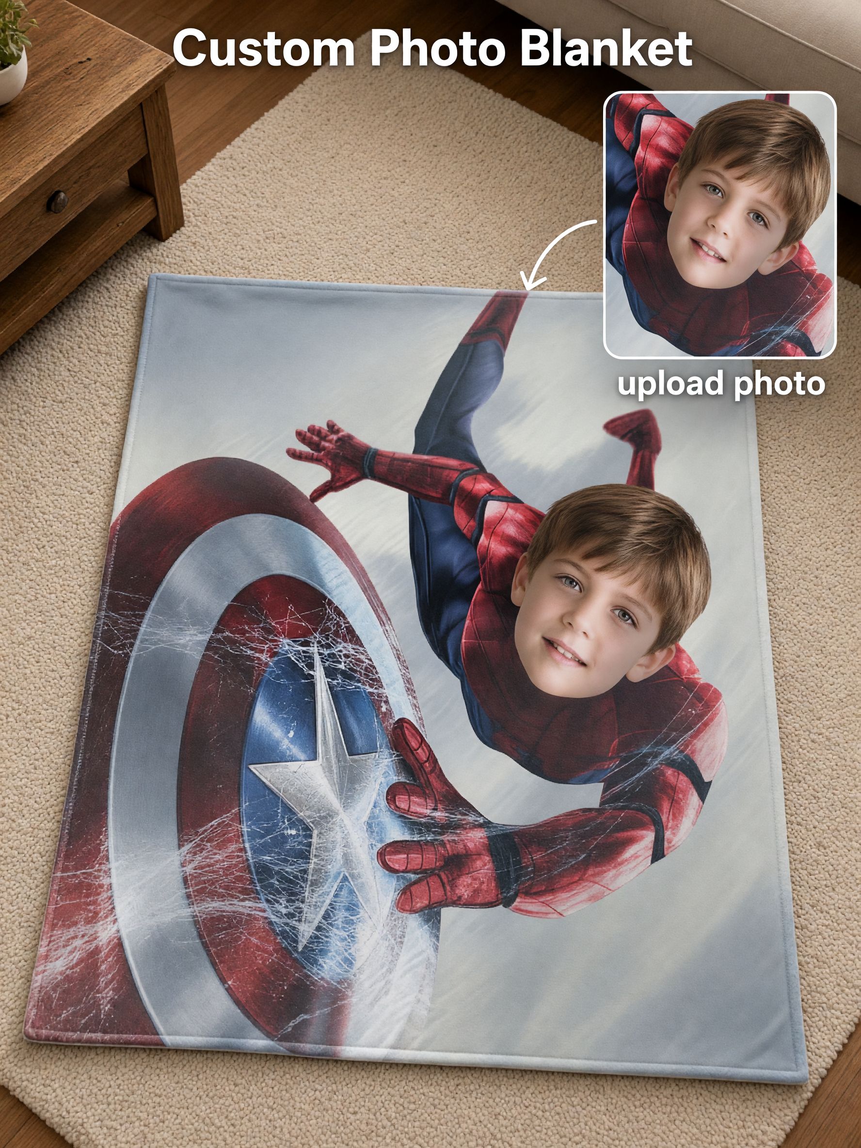 Personalized Face Superhero Blanket, Custom Photo Soft Flannel Throw for Couch Bed, Ideal Personalized Hero Gift