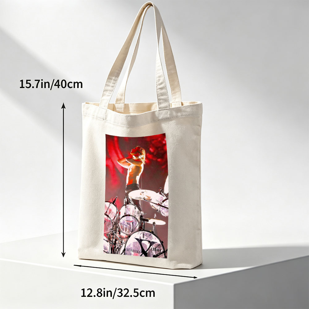Yoshiki of X Japan on Stage Performing with Drum Set in Intense Red Lighting - Canvas tote bags