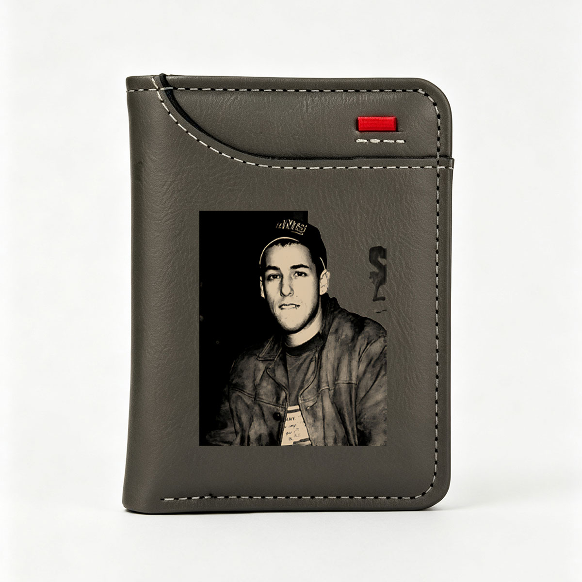 Young Man in Leather Jacket and Baseball Cap - Vertical Style Wallet