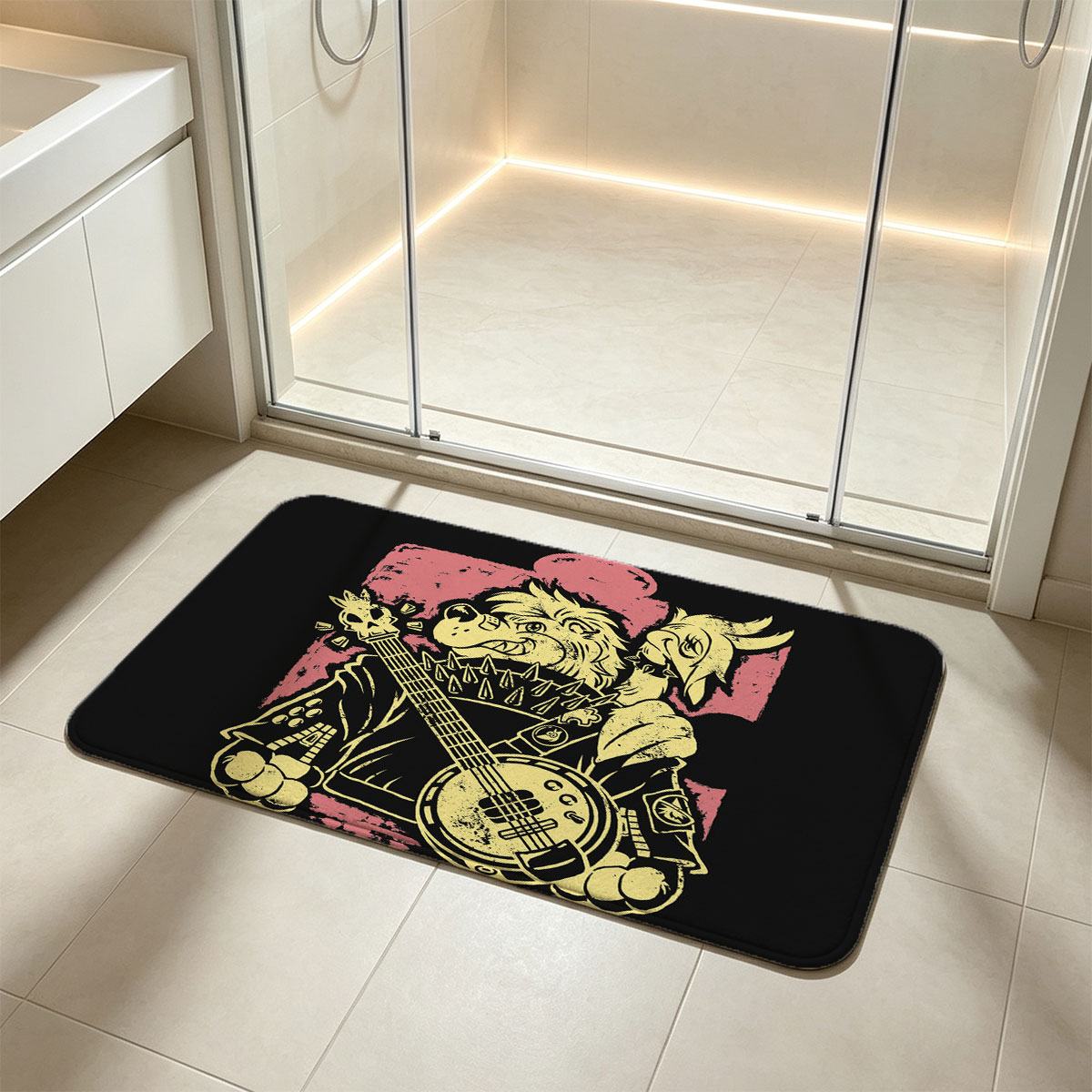 Taz the Tasmanian Devil Playing Banjo with Punk Rock Style - Flannel floor mat