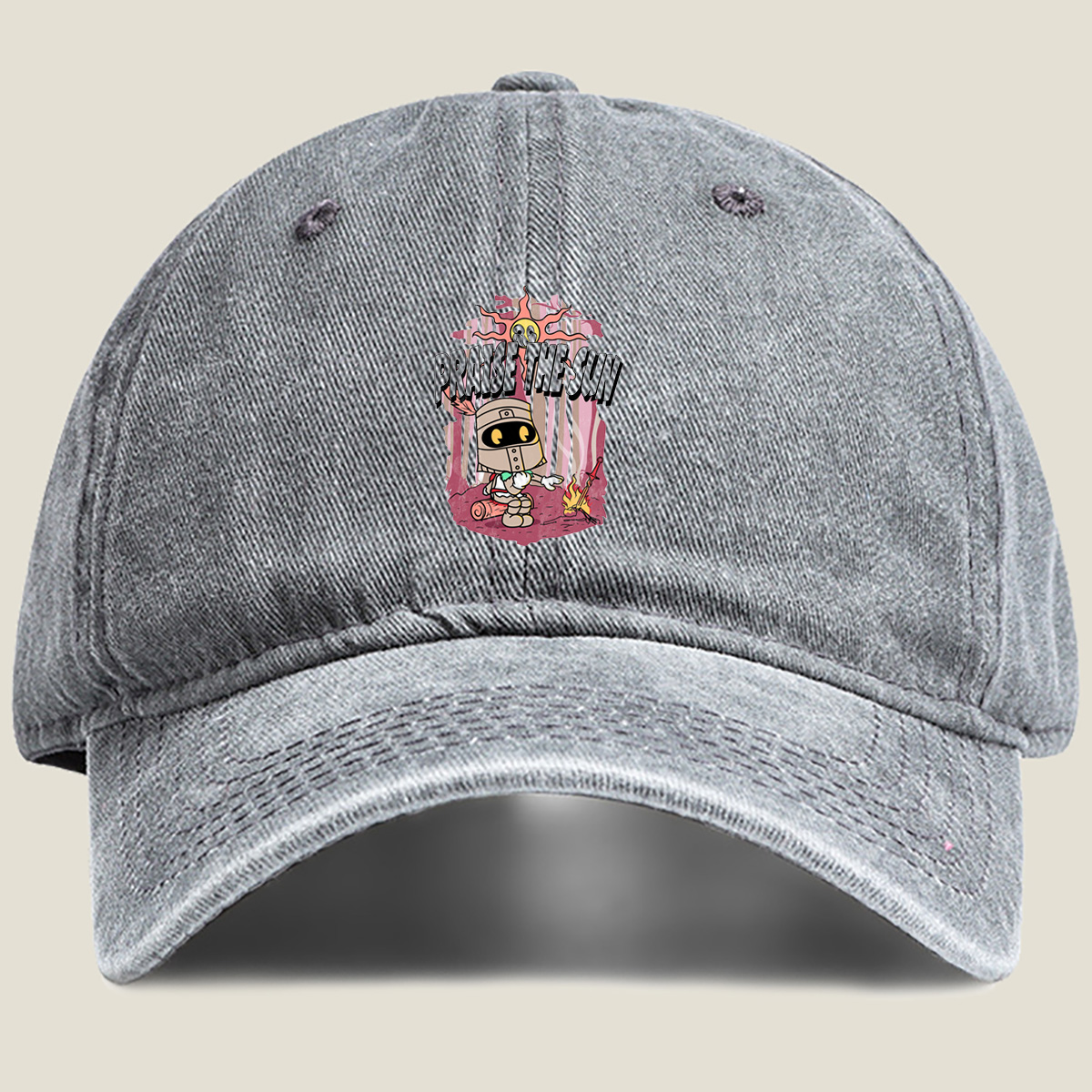 Praise the Sun - Knight and Sun Character Art - Washed Denim - Baseball Cap
