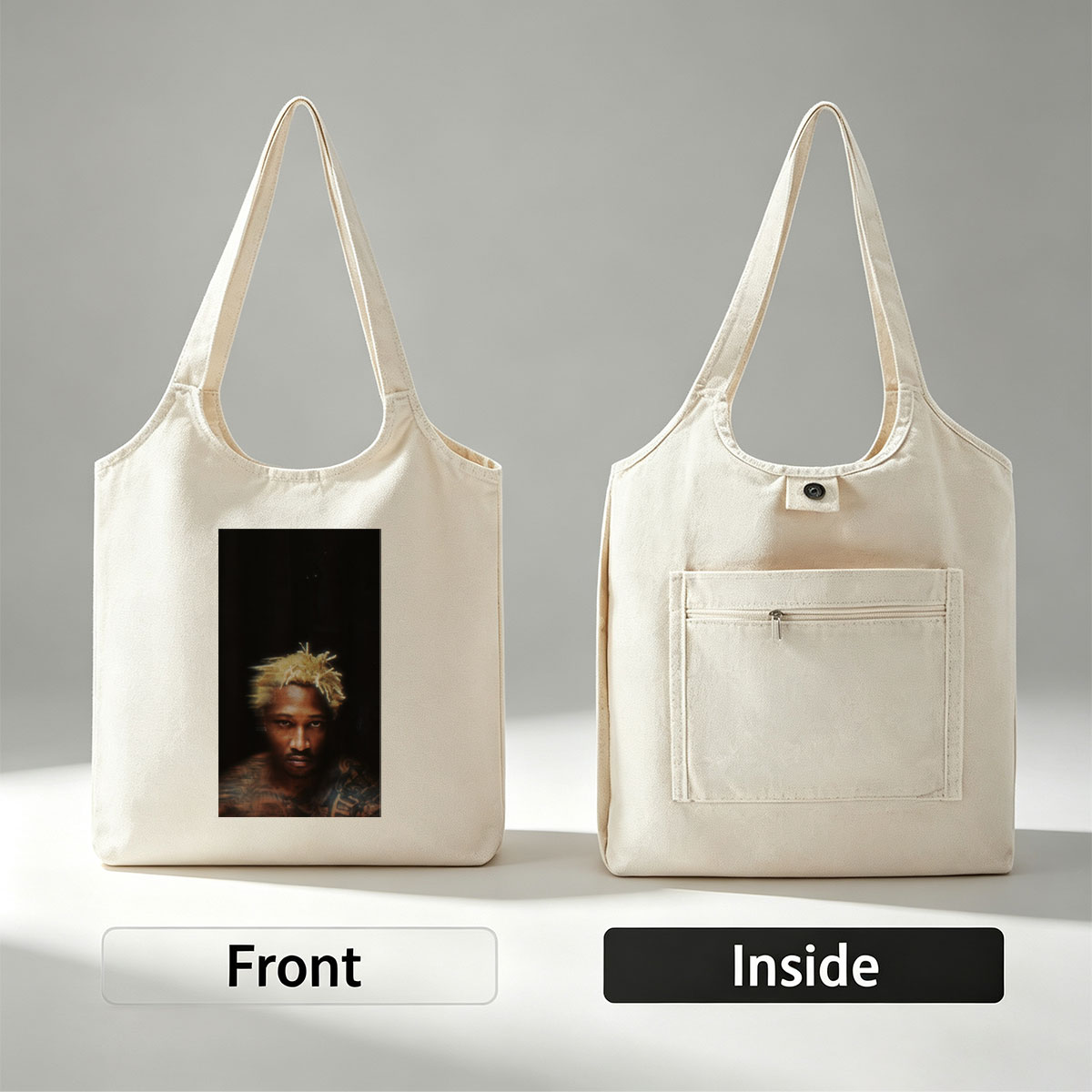Future Rapper with Blonde Dreads and Tattoos in Dark Portrait - Canvas shoulder bags/