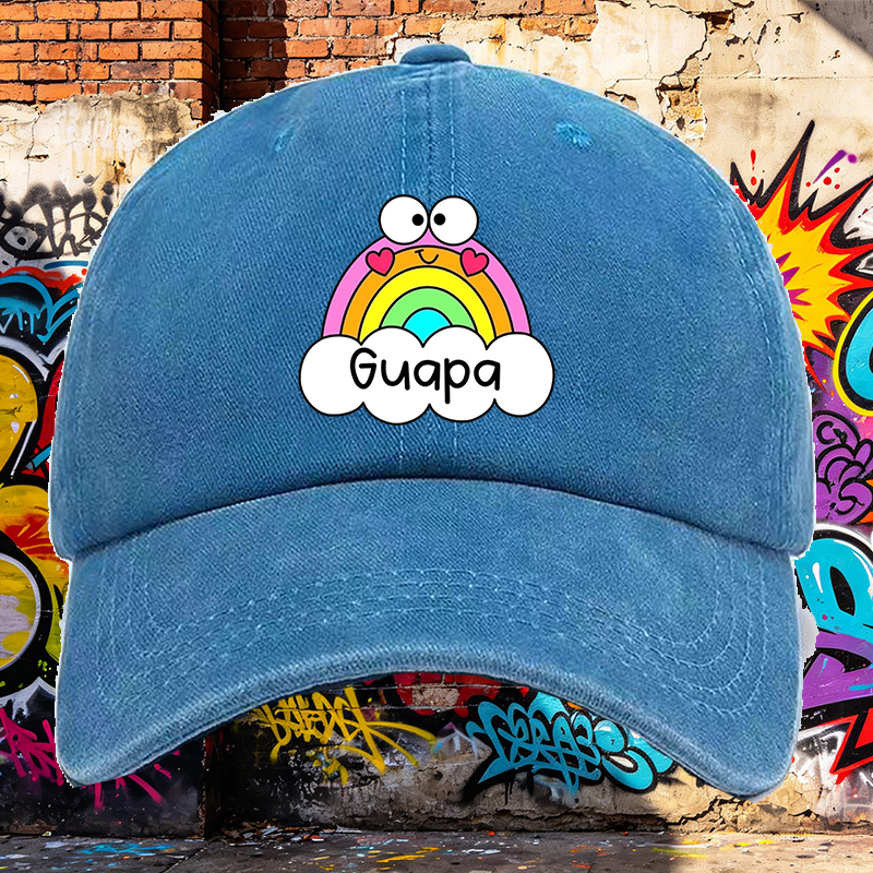 Men's Printed Washed Cotton Hat with Rainbow and Heart Design, Casual Round Brim Summer Lightweight Cap for Outdoor Activities, Beach, Travel, and Daily Wear, Suitable for Young Adults and Fashion-Loving Men