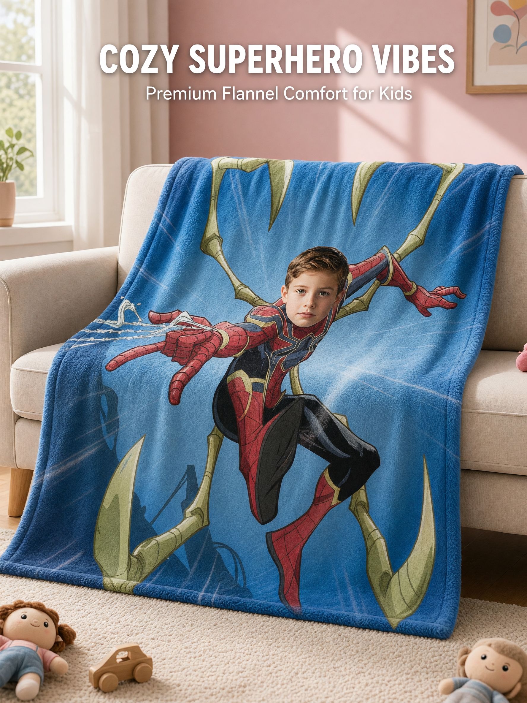 Custom Photo Superhero Blanket, Personalized Face Throw Blanket, Soft Anti-Pilling Flannel Fleece Gift for Kids