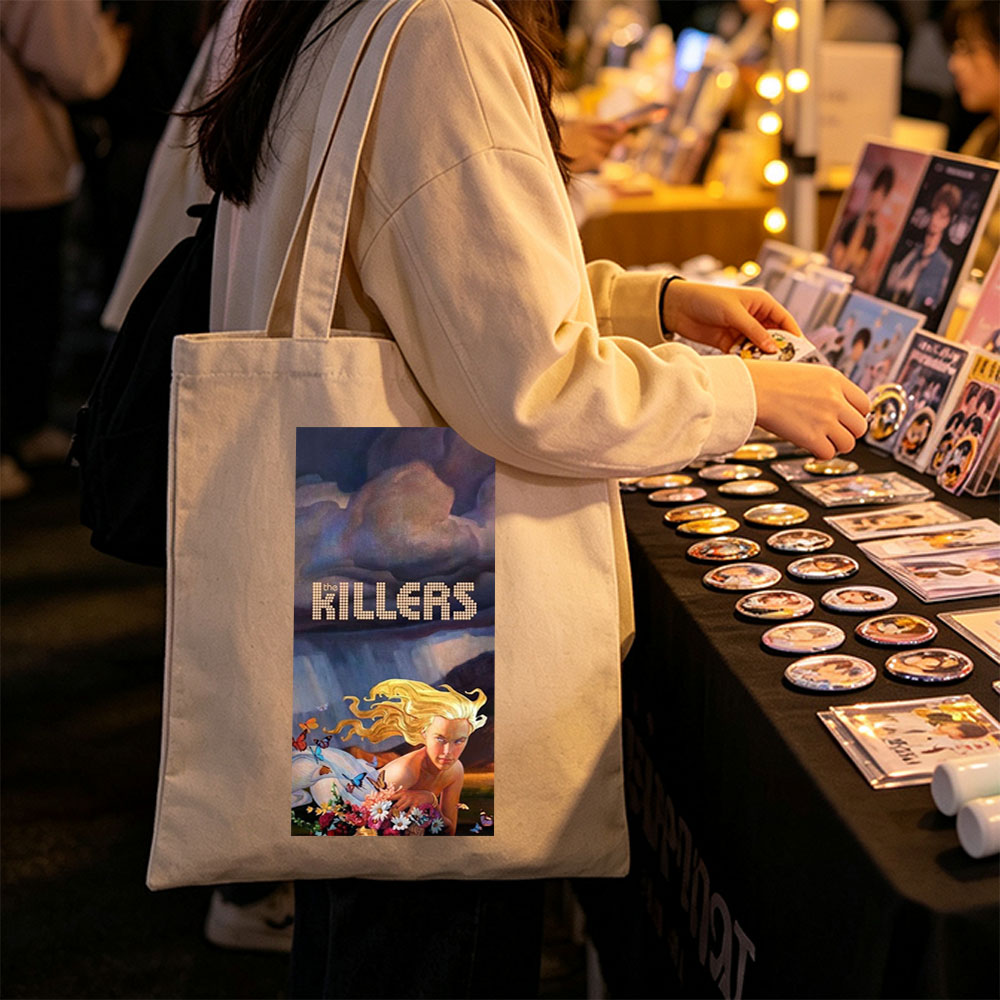 The Killers Dreamy Landscape with Blonde Woman Among Flowers and Butterflies - Canvas tote bags