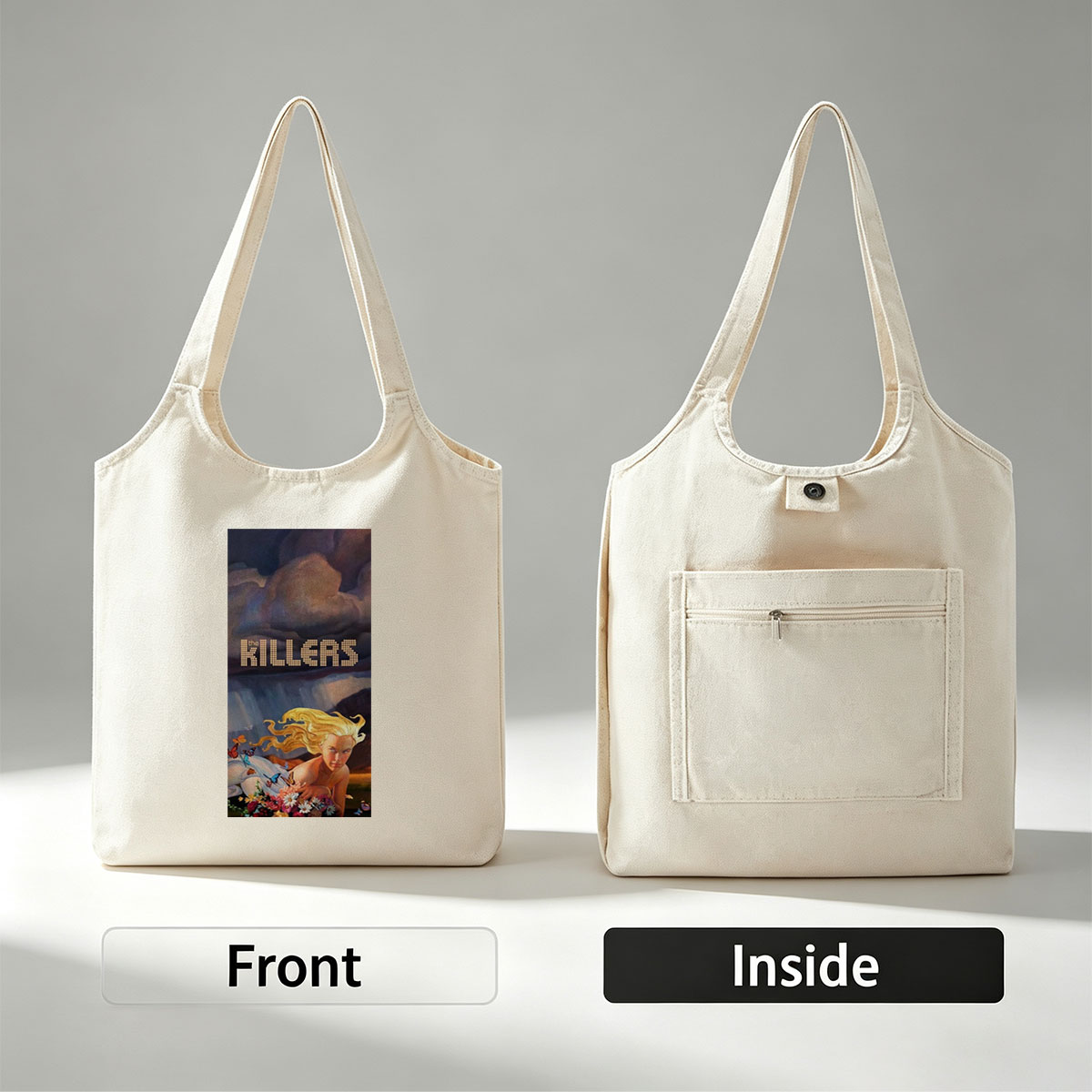 The Killers Dreamy Landscape with Blonde Woman Among Flowers and Butterflies - Canvas shoulder bags/