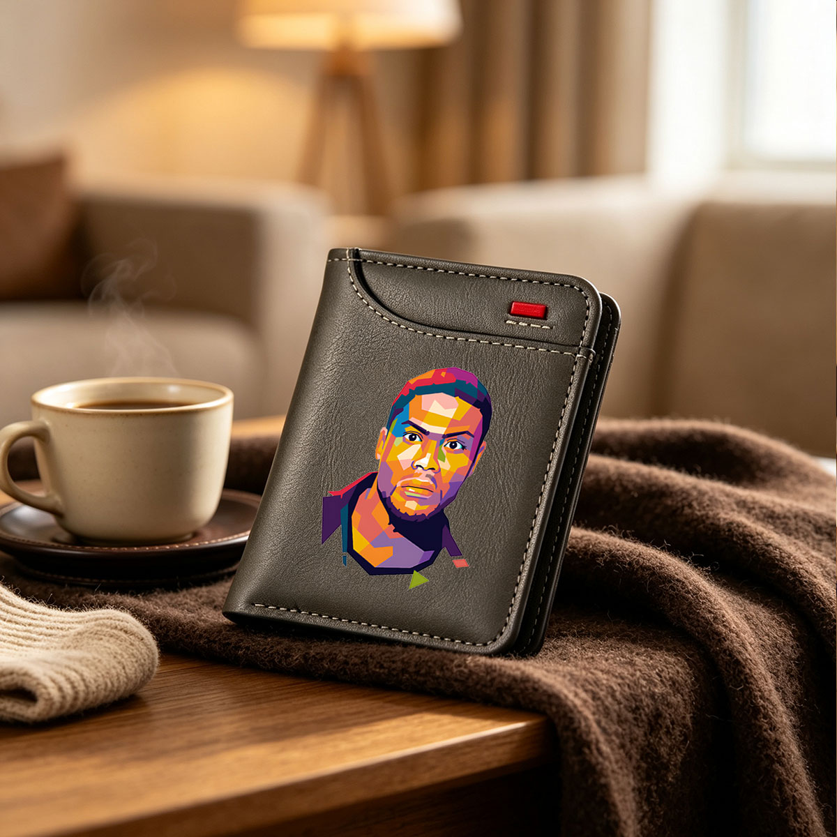 Colorful Geometric Portrait of a Man - Vertical Style Wallet