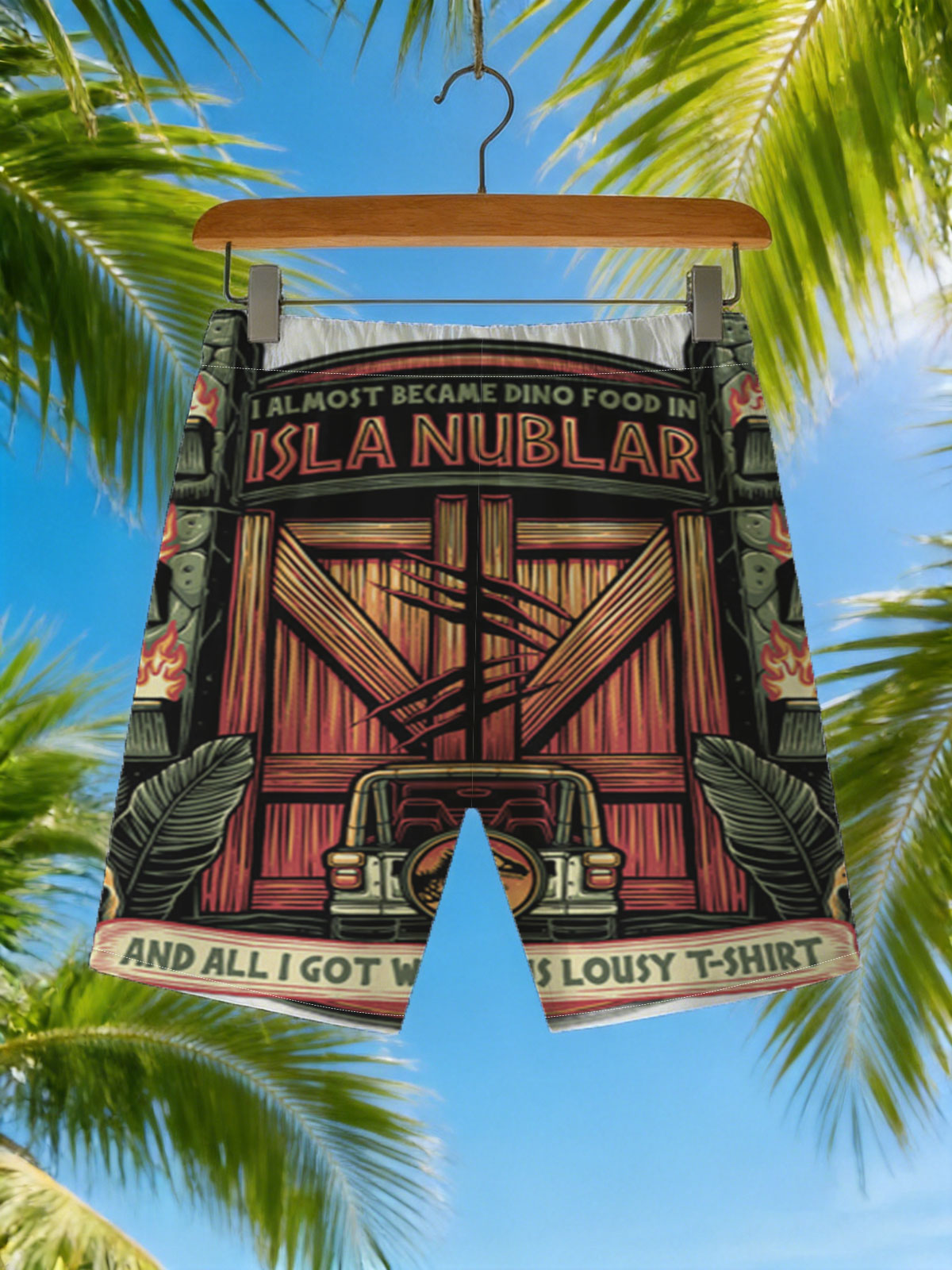 Jurassic Park: I Almost Became Dino Food in Isla Nublar – T-Shirt Design -  Beach shorts