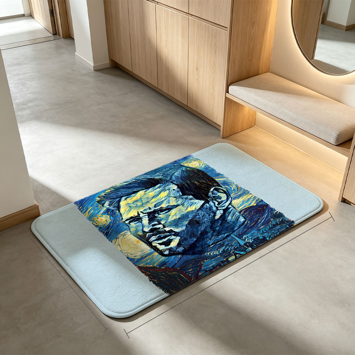 Vincent van Gogh Portrait in Starry Night Style - Flannel floor mat