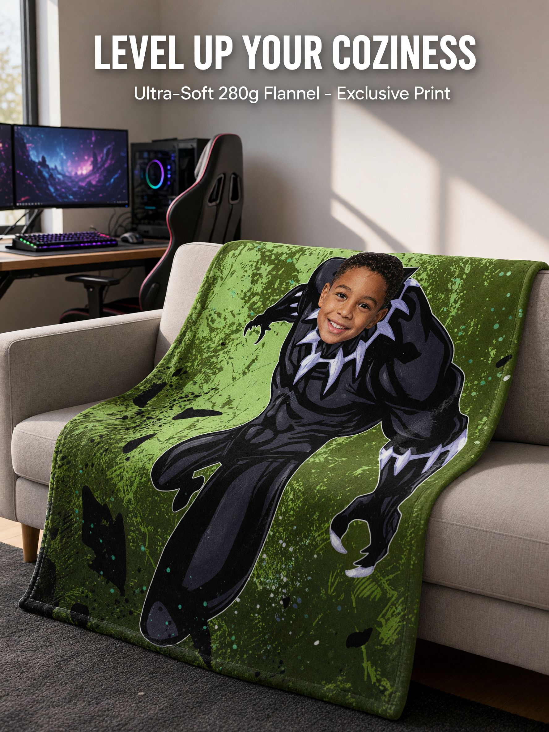 Personalized Superhero Photo Blanket Custom Face Soft Flannel Fleece Throw Cozy Gift for Kids and Comic Movie Lovers