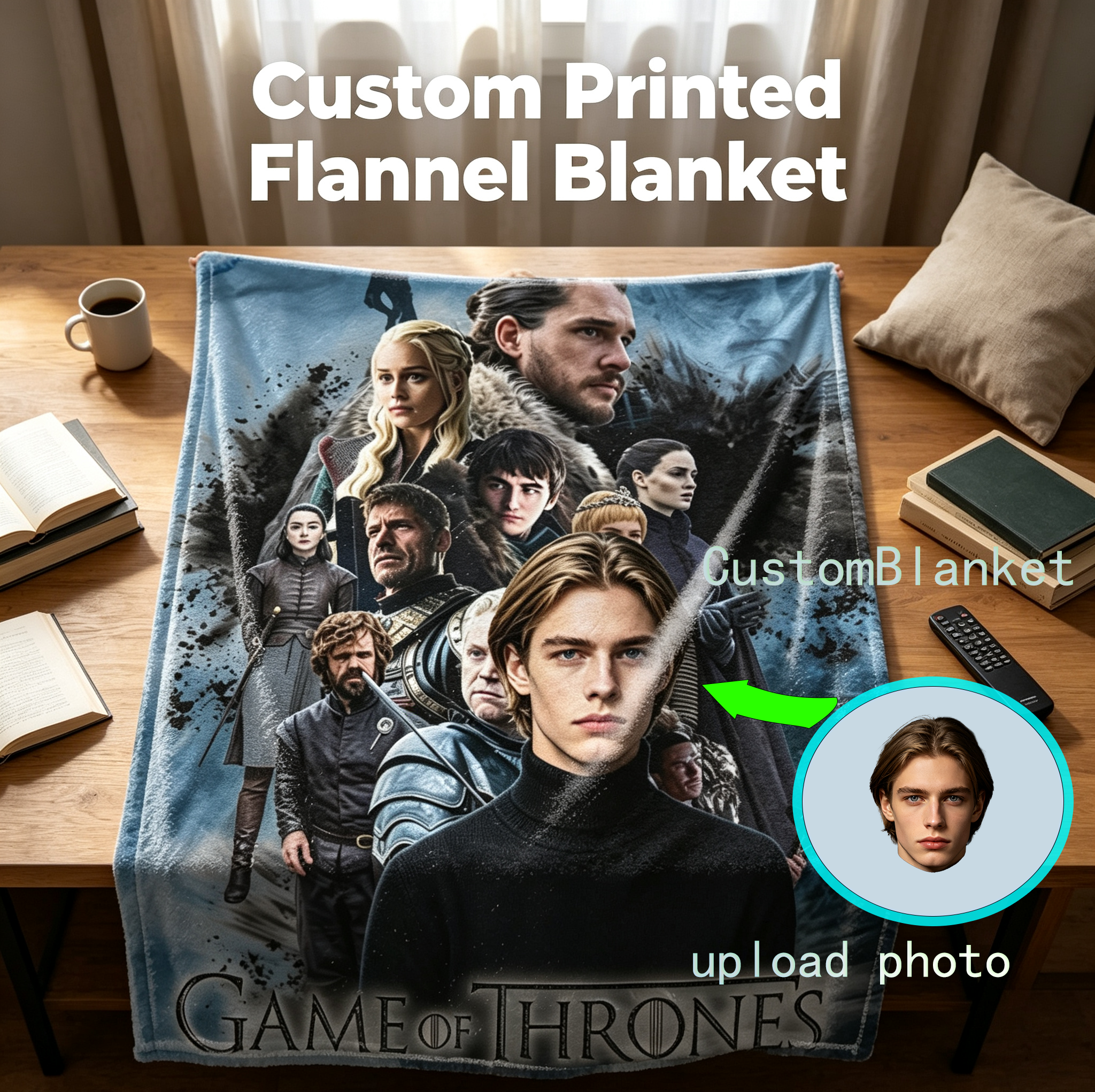 Custom Face Blanket Game of Thrones Flannel Blanket Featuring Iconic Characters Perfect for Fans as Cozy Bedding or Unique Gift/Giveaway