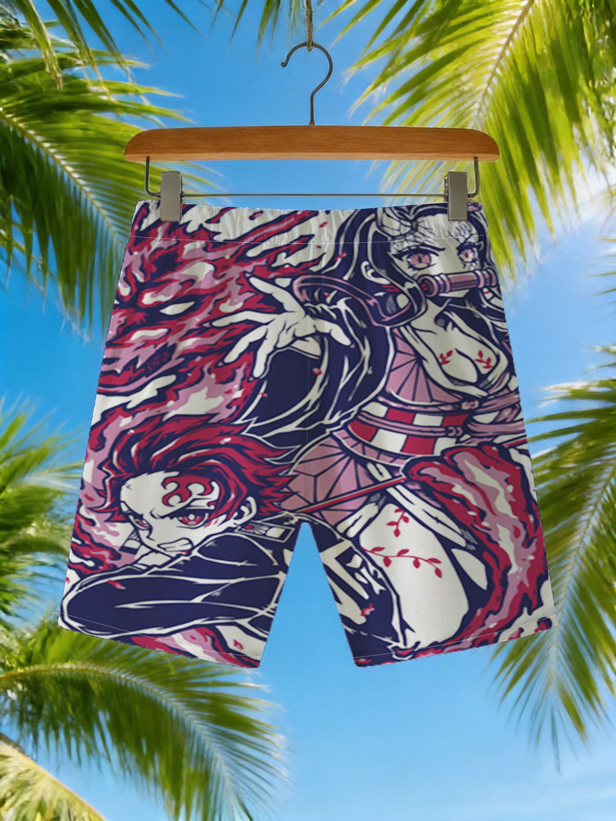 Demon Slayer: Nezuko and Tanjiro with Flame Dragon -  Beach shorts
