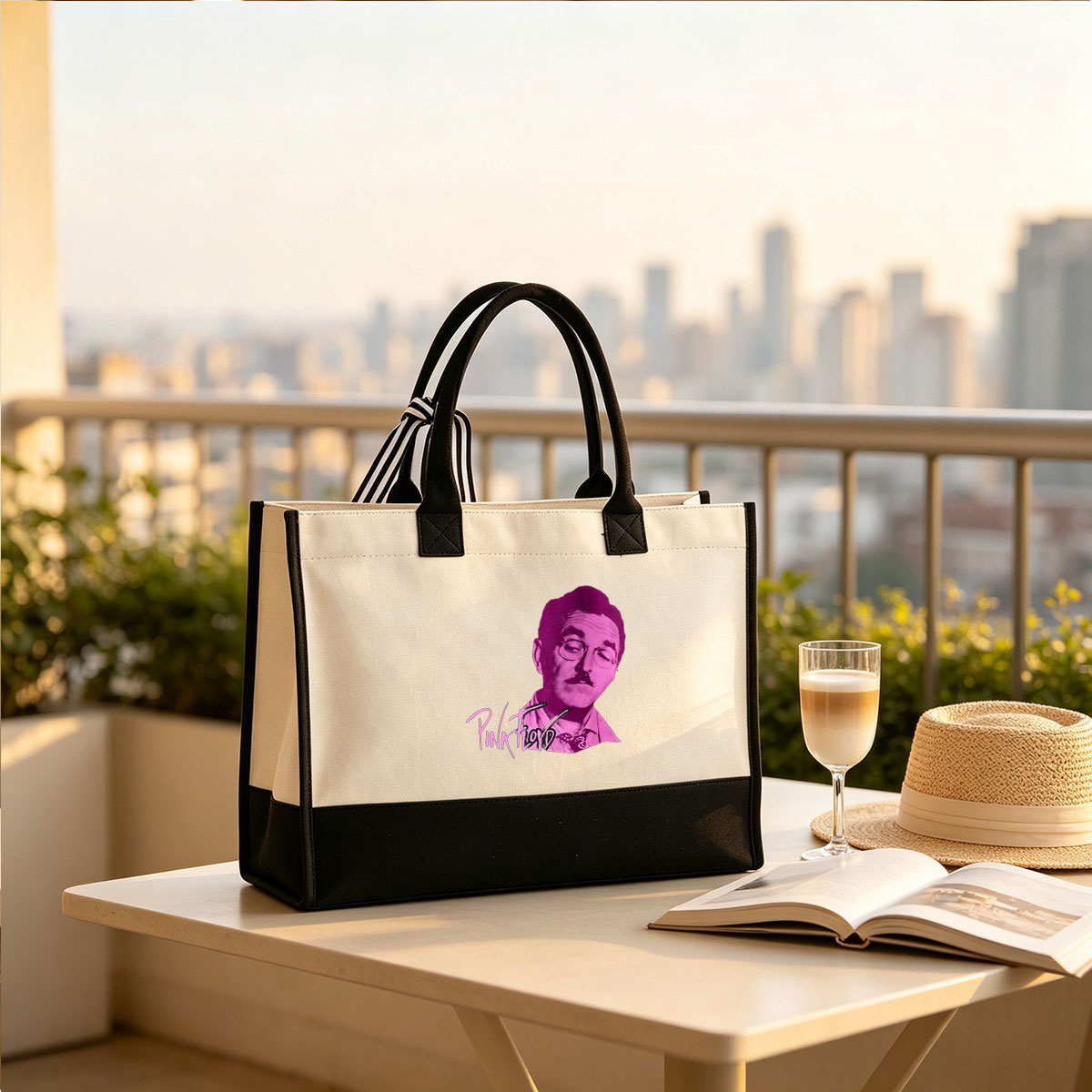 Pink Floyd - Syd Barrett Portrait - Canvas patchwork gift tote bag