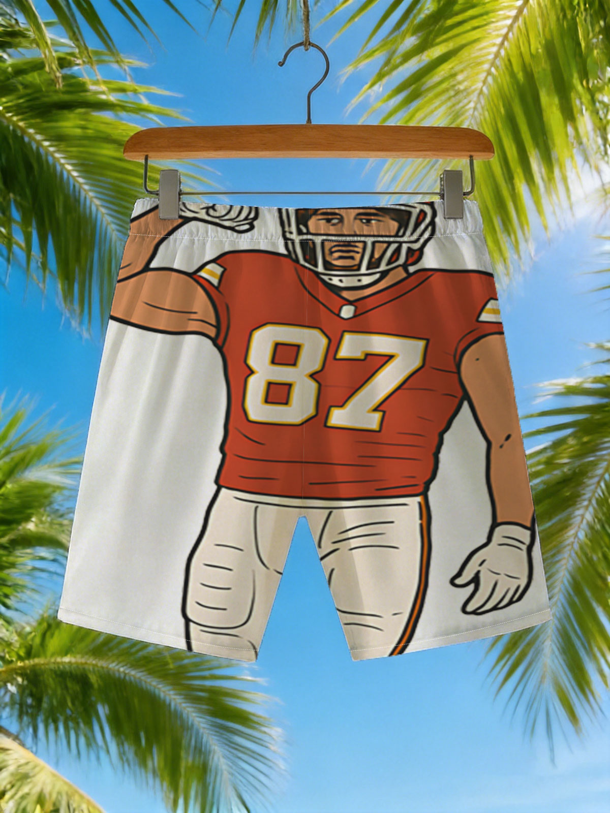 American Football Player #87 Flexing Muscle -  Beach shorts