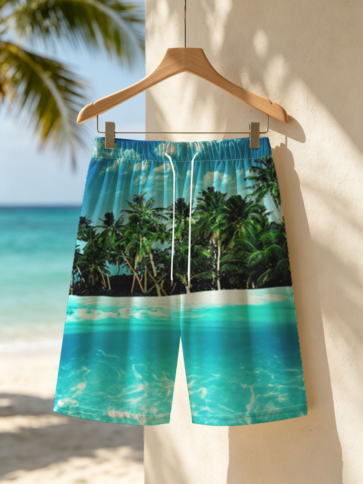 Crystal Clear Waters and Palm Trees Under Blue Sky -  Beach shorts