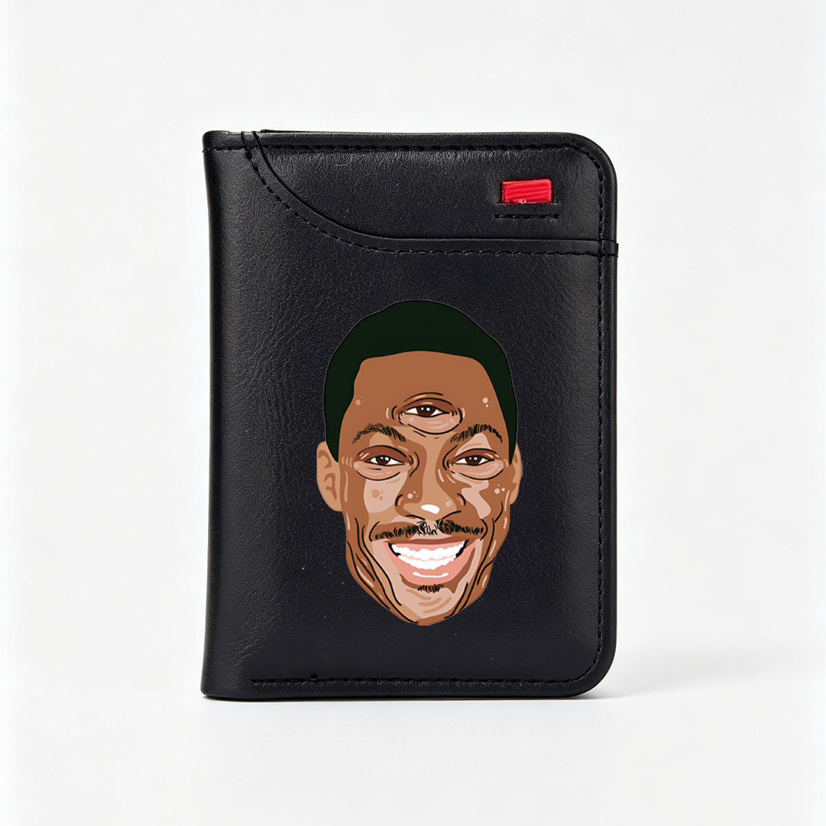 Cartoon Portrait of a Smiling Man with Mustache and Goatee - Vertical Style Wallet