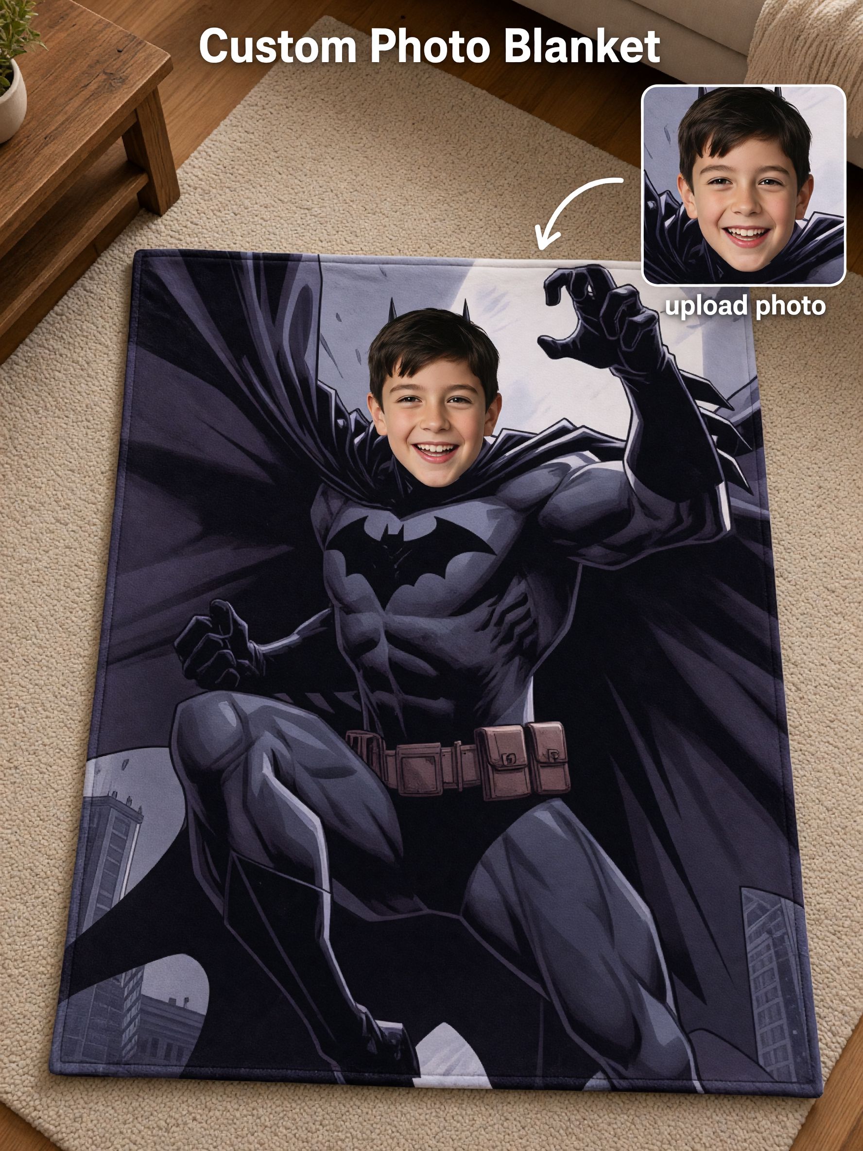 Personalized Face Photo Blanket Custom Superhero Comic Flannel Fleece Throw Cozy Soft Ideal Personalized Gift
