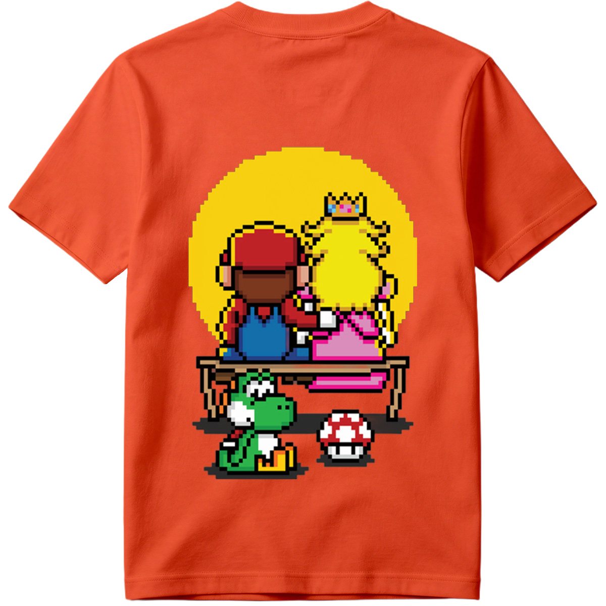 Mario and Peach Pixel Art with Yoshi and Mushroom - Tee