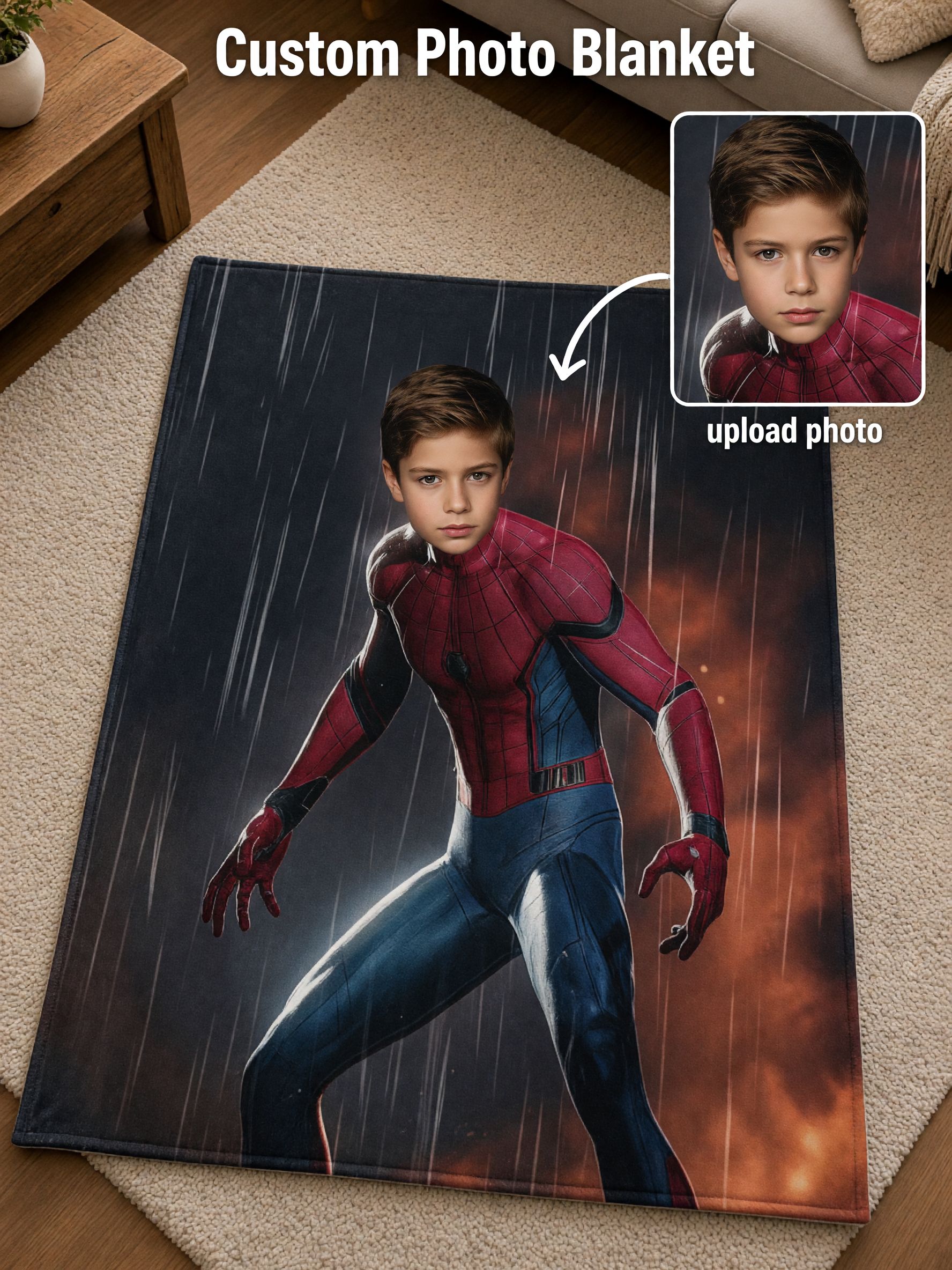 Custom Photo Face Superhero Flannel Blanket, Ultra Soft Anti-Pilling Throw, Ideal Personalized Gift for Kids and Adults