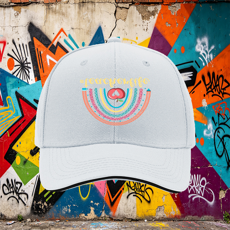 Unisex Classic Sandwich Hat with Rainbow Apple Teacherlife Print - Perfect for Teachers, Educators, and School Events - Ideal Gift for Teaching Professionals