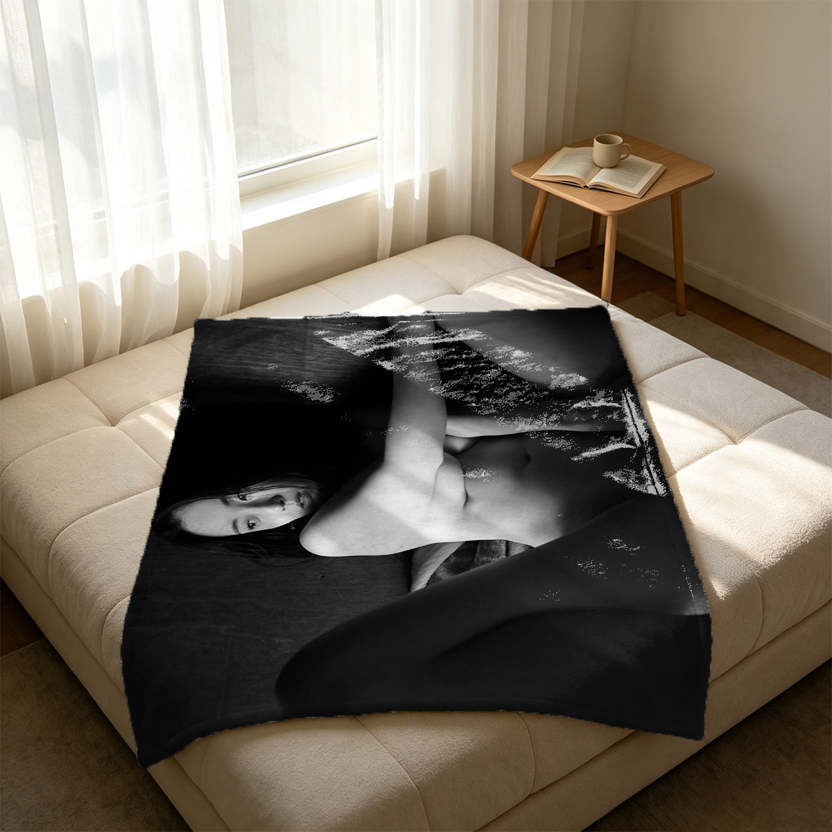 Sheer Red Cheongsam in Kitchen Sink Pose - Blanket