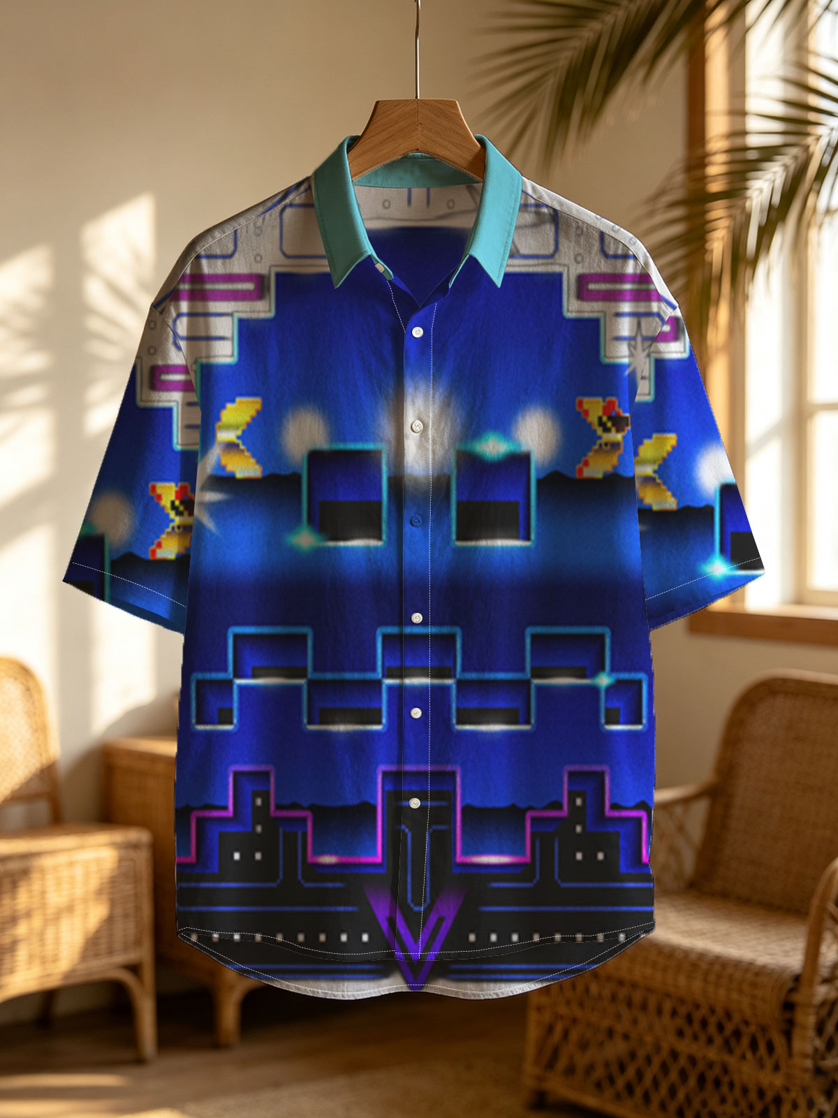 Pac-Man and Ghost in Neon Pixel Maze Adventure -  Shirt