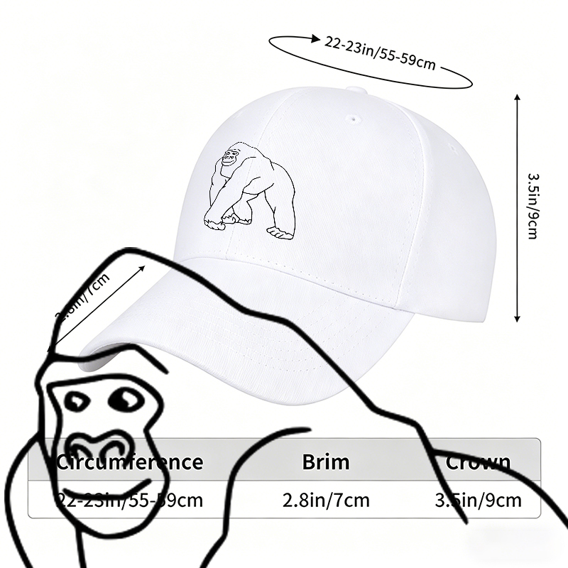 Unisex Classic Baseball Cap with Gorilla Outline Print Design - Perfect for Outdoor Activities, Casual Wear, and Street Style - Ideal for Adults Seeking Trendy and Comfortable Headwear