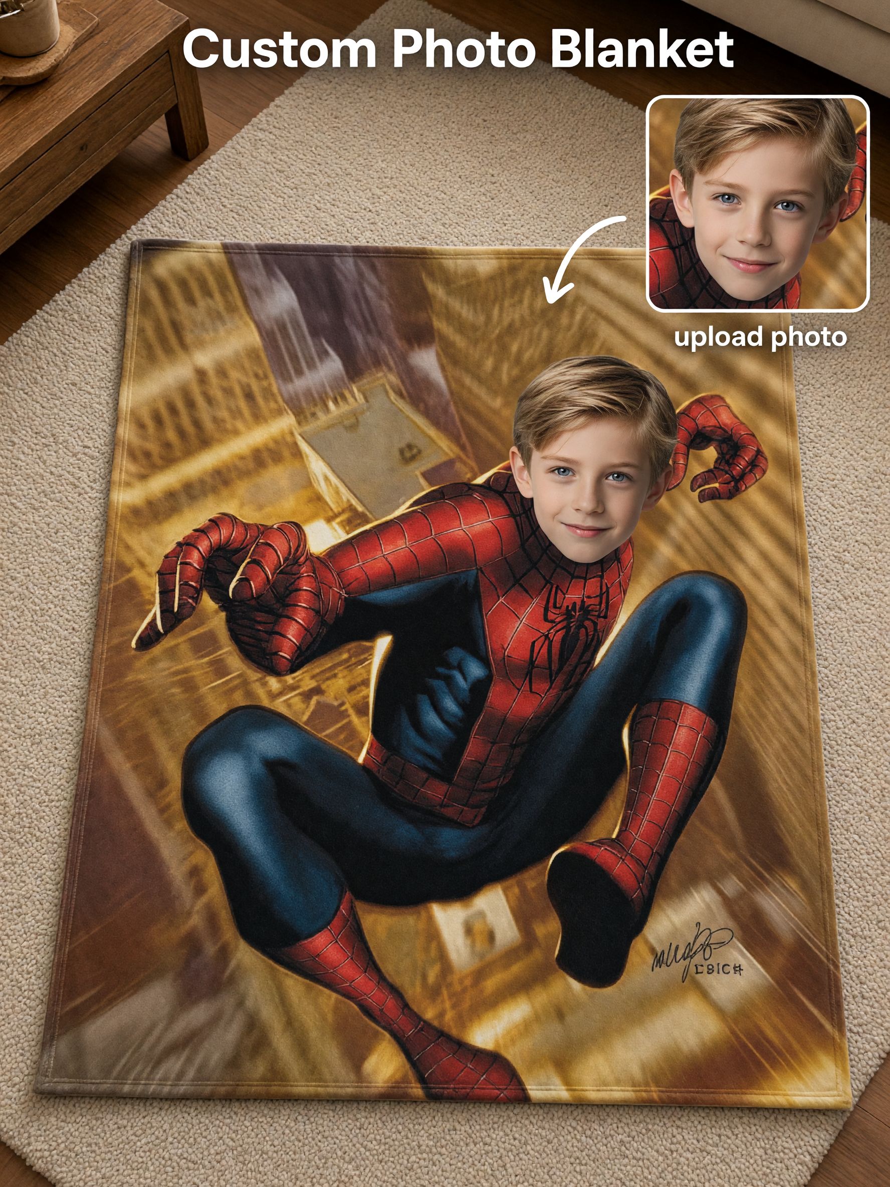 Custom Photo Superhero Flannel Throw Blanket Soft Anti-Pilling Fleece Bedding Ideal Personalized Gift