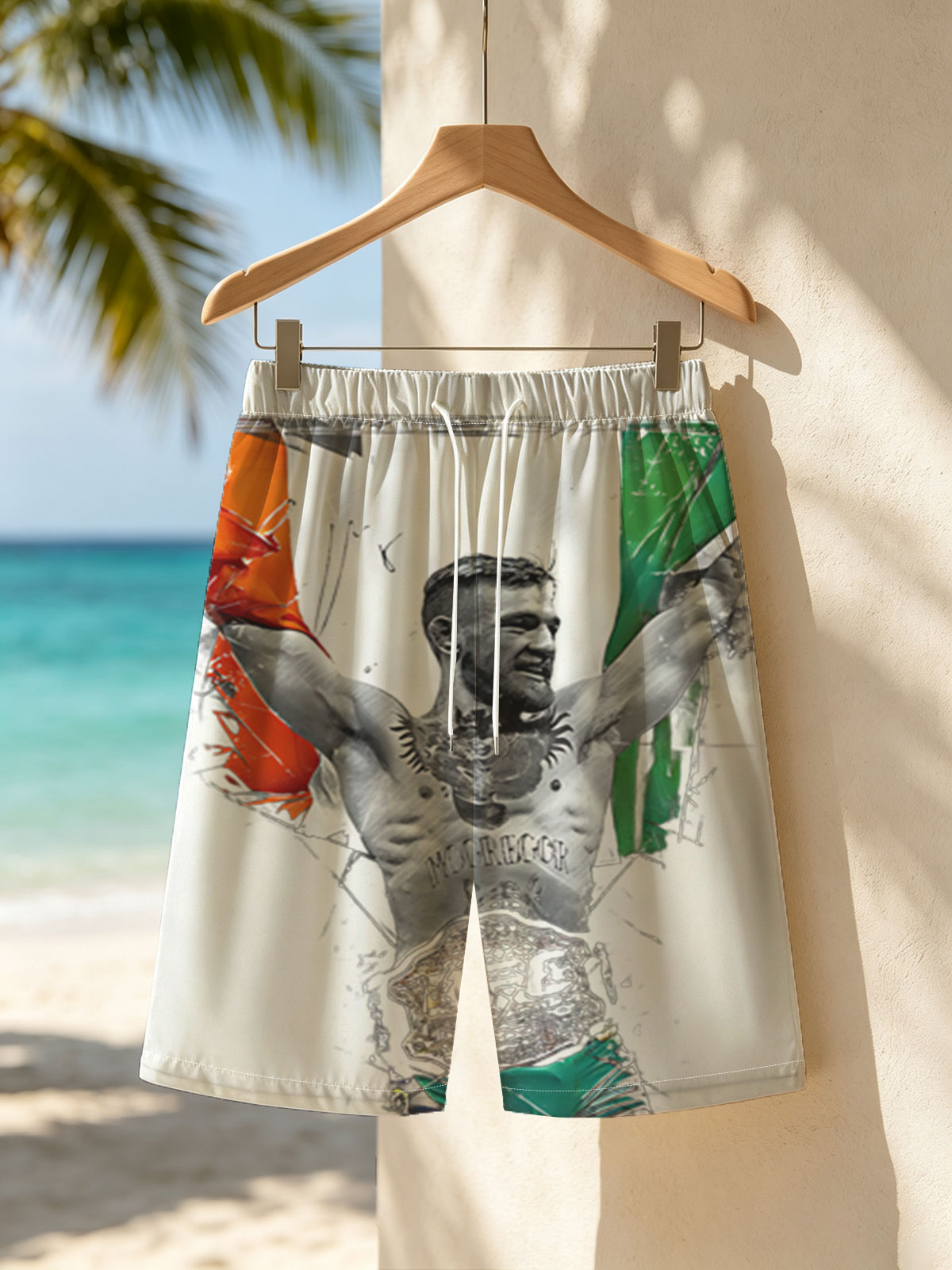 Conor McGregor Celebrates with Irish Flag and UFC Belt -  Beach shorts