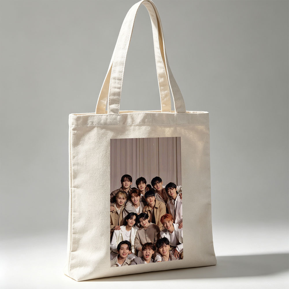 SEVENTEEN Group Photo in Coordinated Beige Outfits Posing Together for a Warm and Stylish Portrait - Canvas tote bags