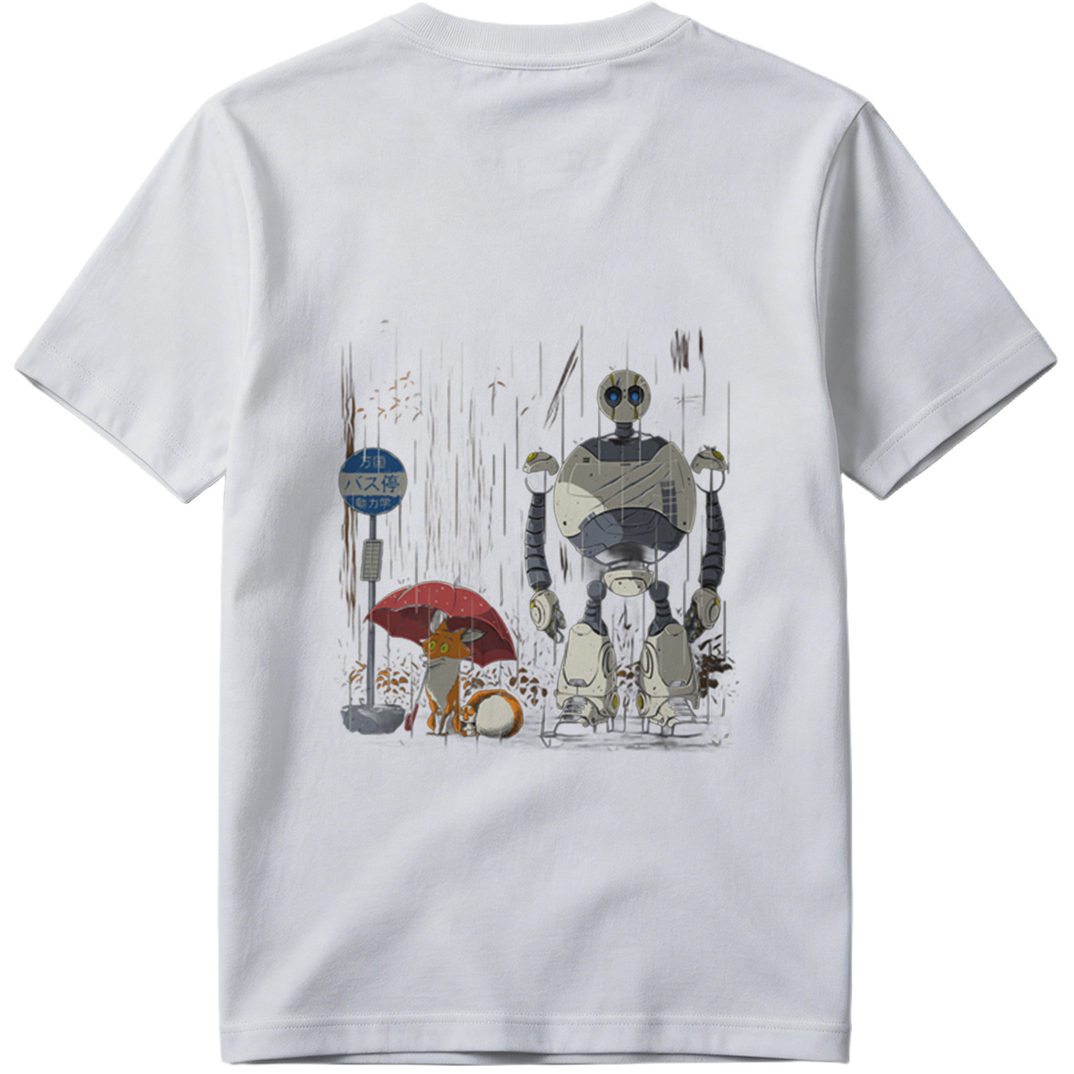 Fox and Robot Wait in the Rain - Tee