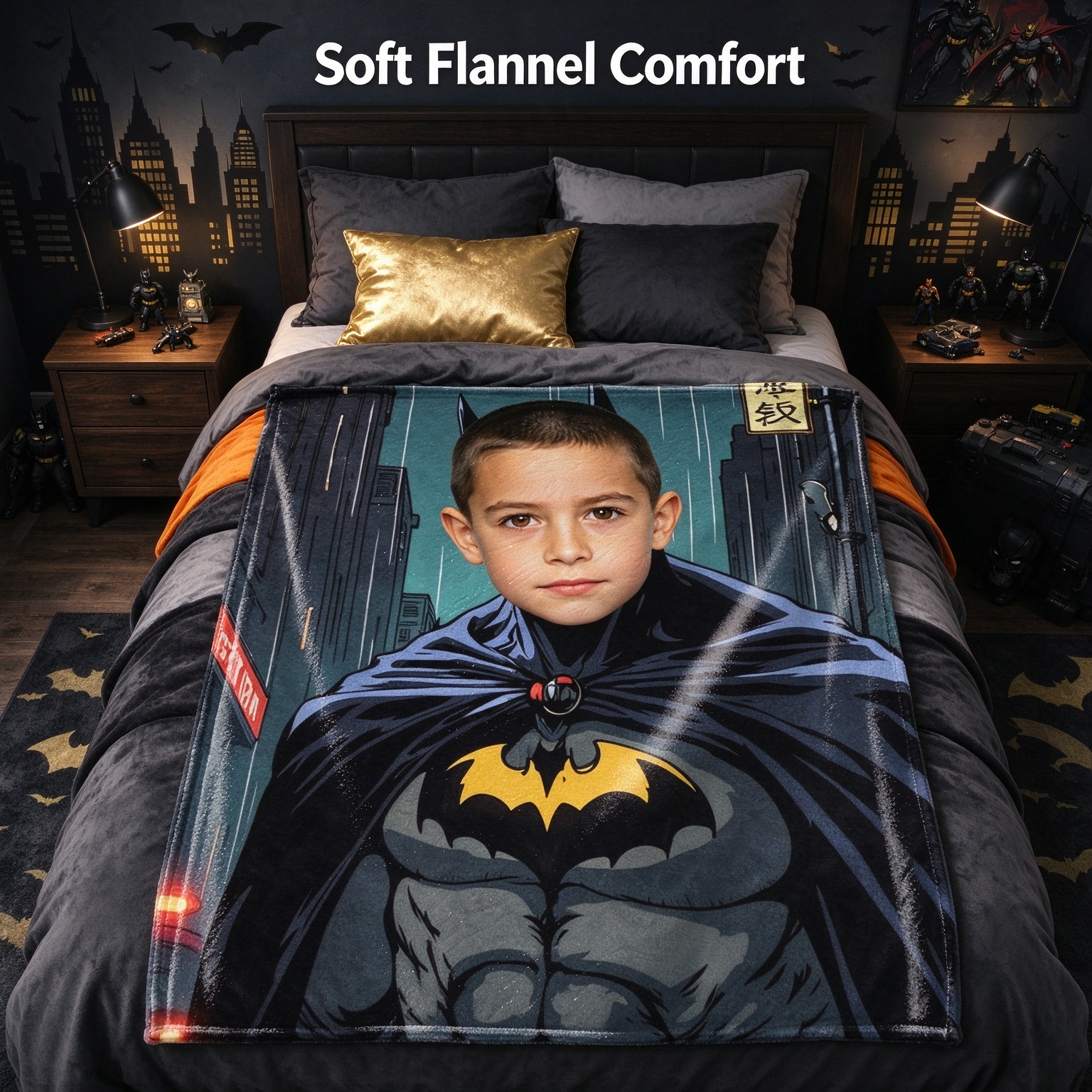 Custom Face Superhero Photo Blanket Personalized Comic Character Flannel Throw Blanket for Bed Couch Sofa Cozy Birthday