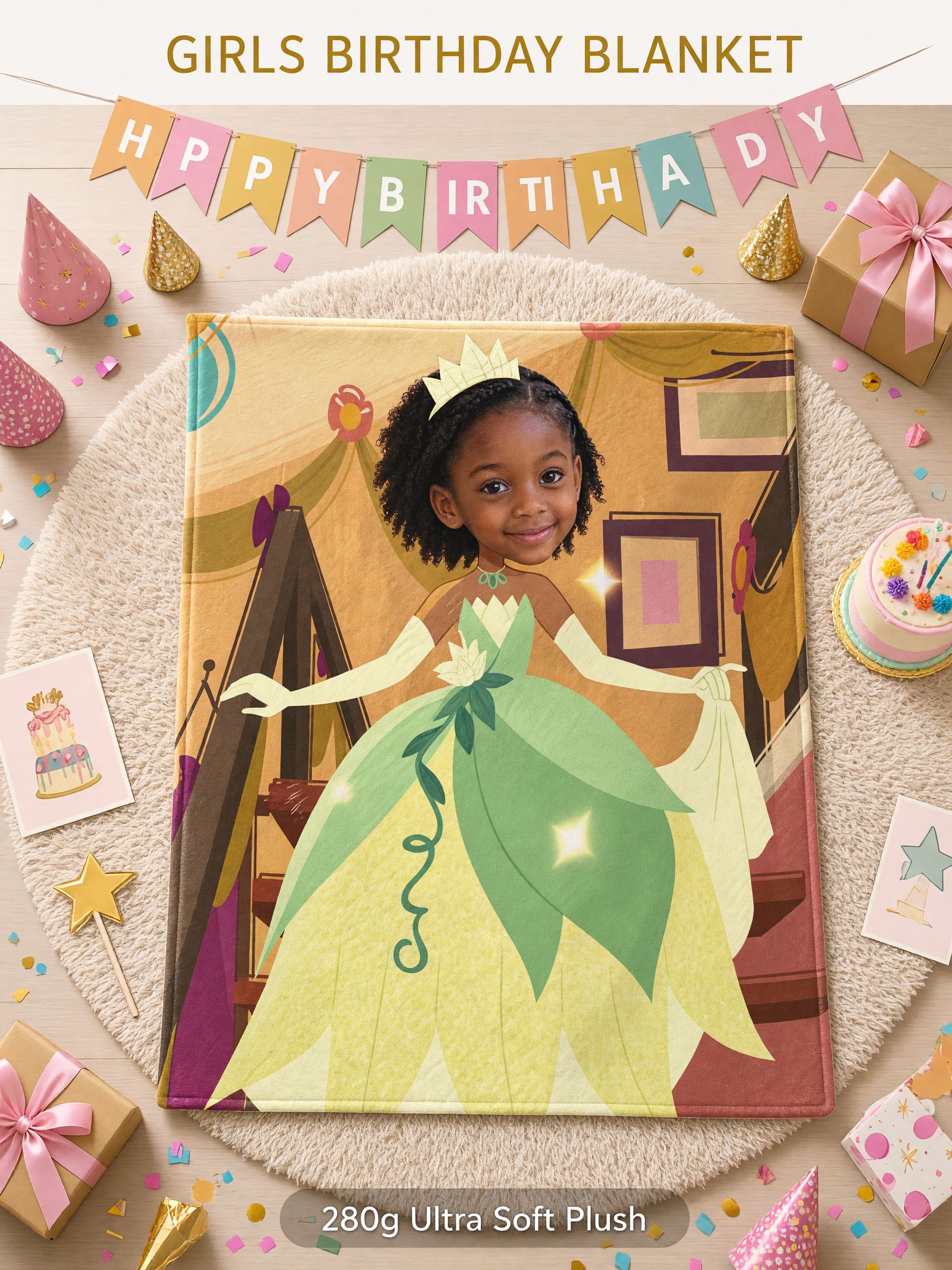 Custom Face Princess Blanket, Personalized Fairytale Photo Flannel Fleece Throw, Ideal Cozy Gift for Kids and Girls