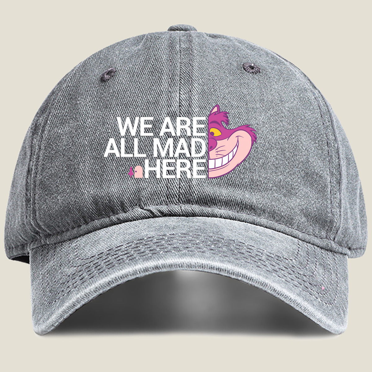 Alice in Wonderland - Cheshire Cat: We Are All Mad Here - Washed Denim - Baseball Cap
