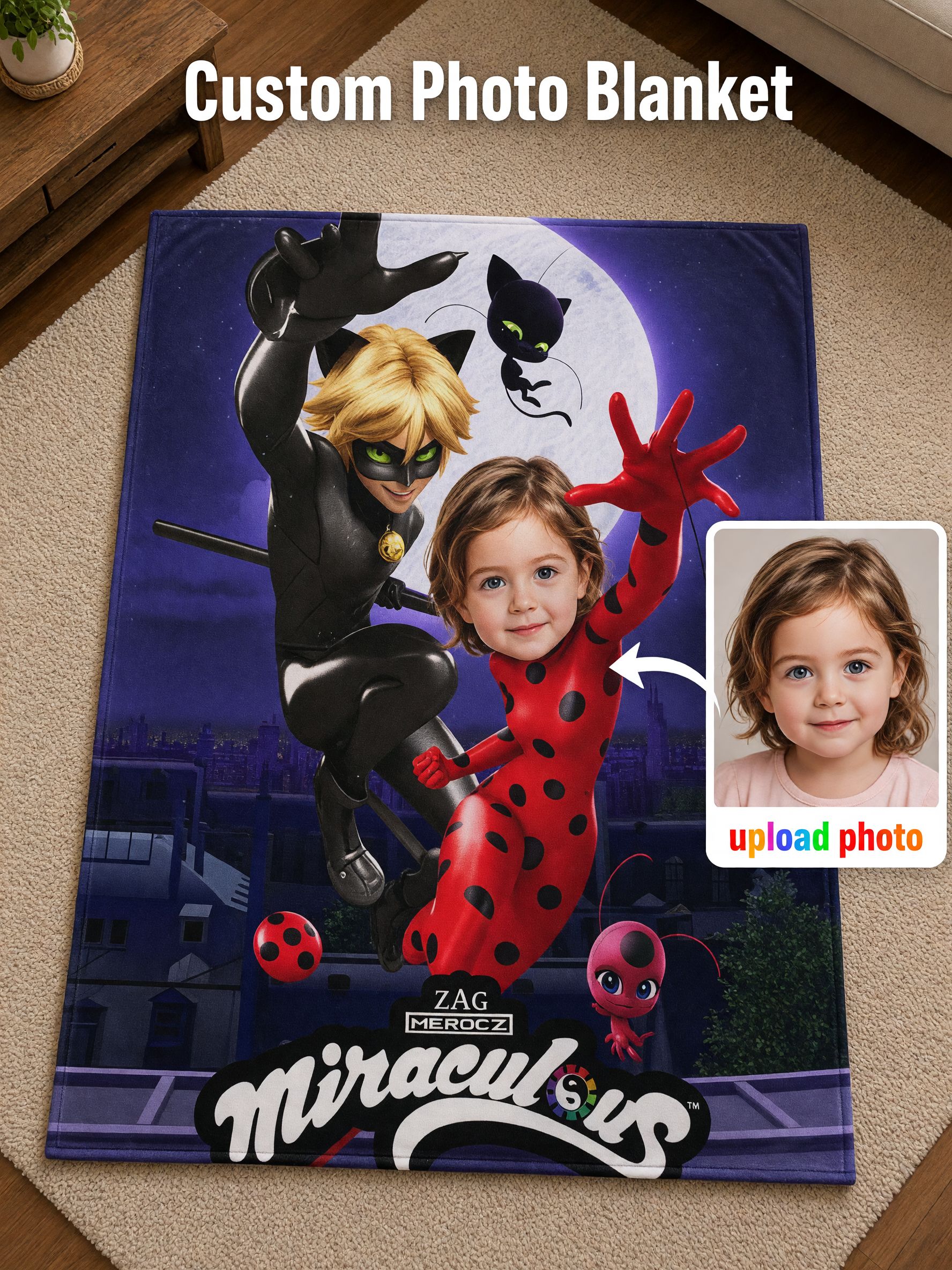 Custom Photo Superhero Flannel Blanket, Personalized Face Throw Blanket, Ultra Soft Cozy Gift for Kids and Bed Couch