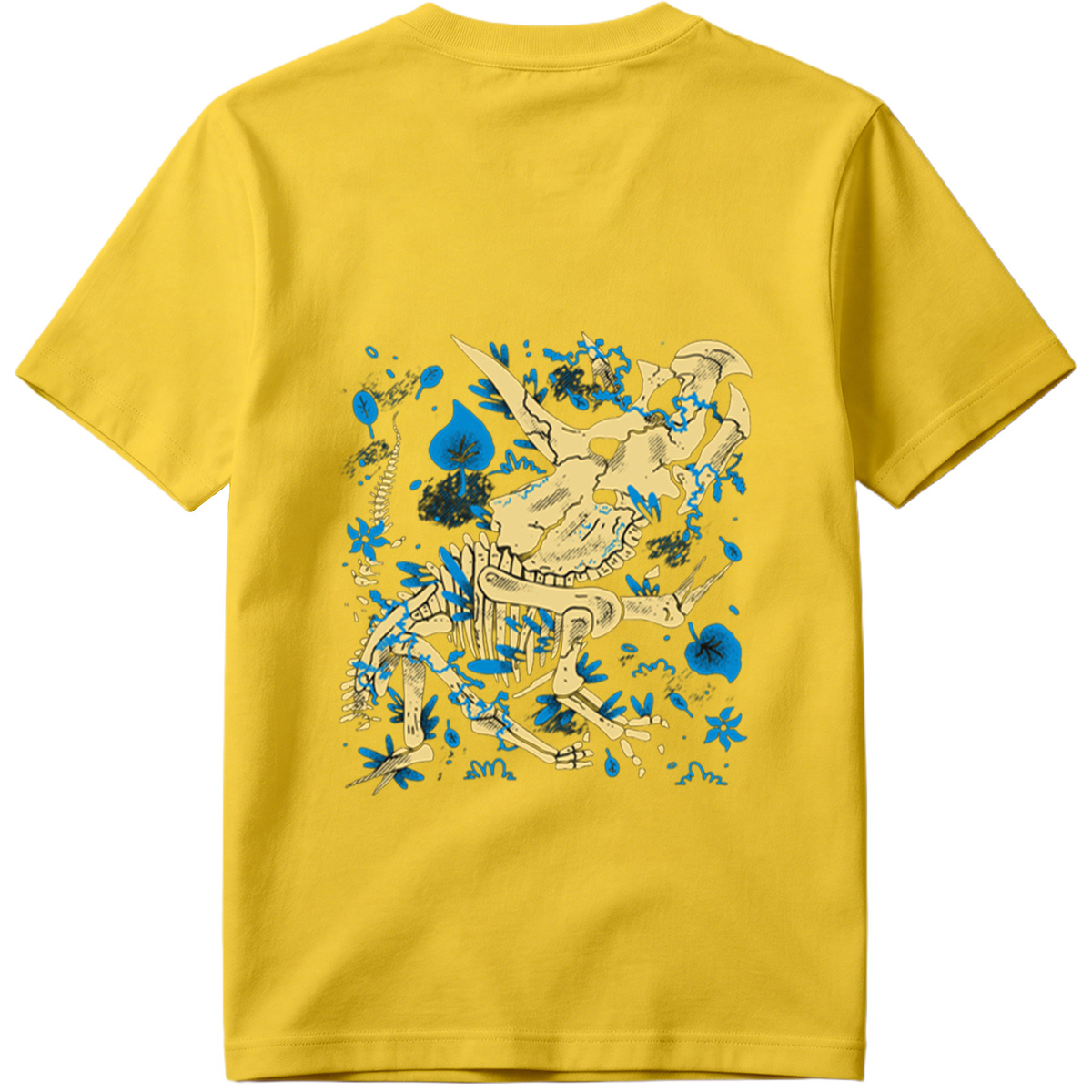 Triceratops Skeleton with Blue Leaves - Tee