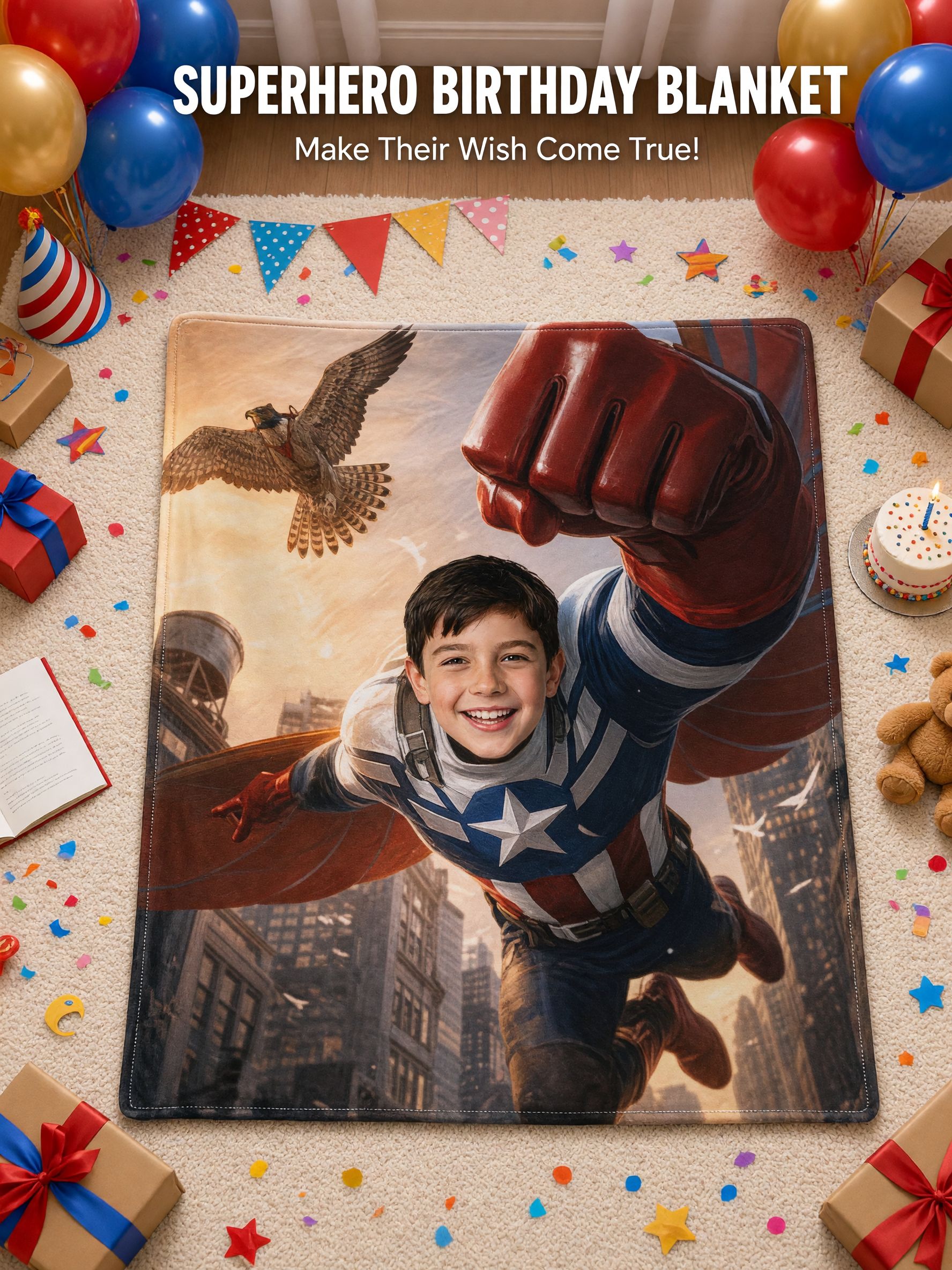 Personalized Superhero Face Photo Blanket Ultra Soft Flannel Fleece Throw Cozy Custom Keepsake Gift for Kids and Adults