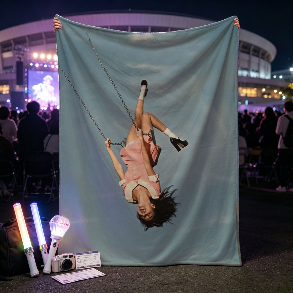 Taylor Swift Swinging on a Chain Against a Blue Sky - Blankets