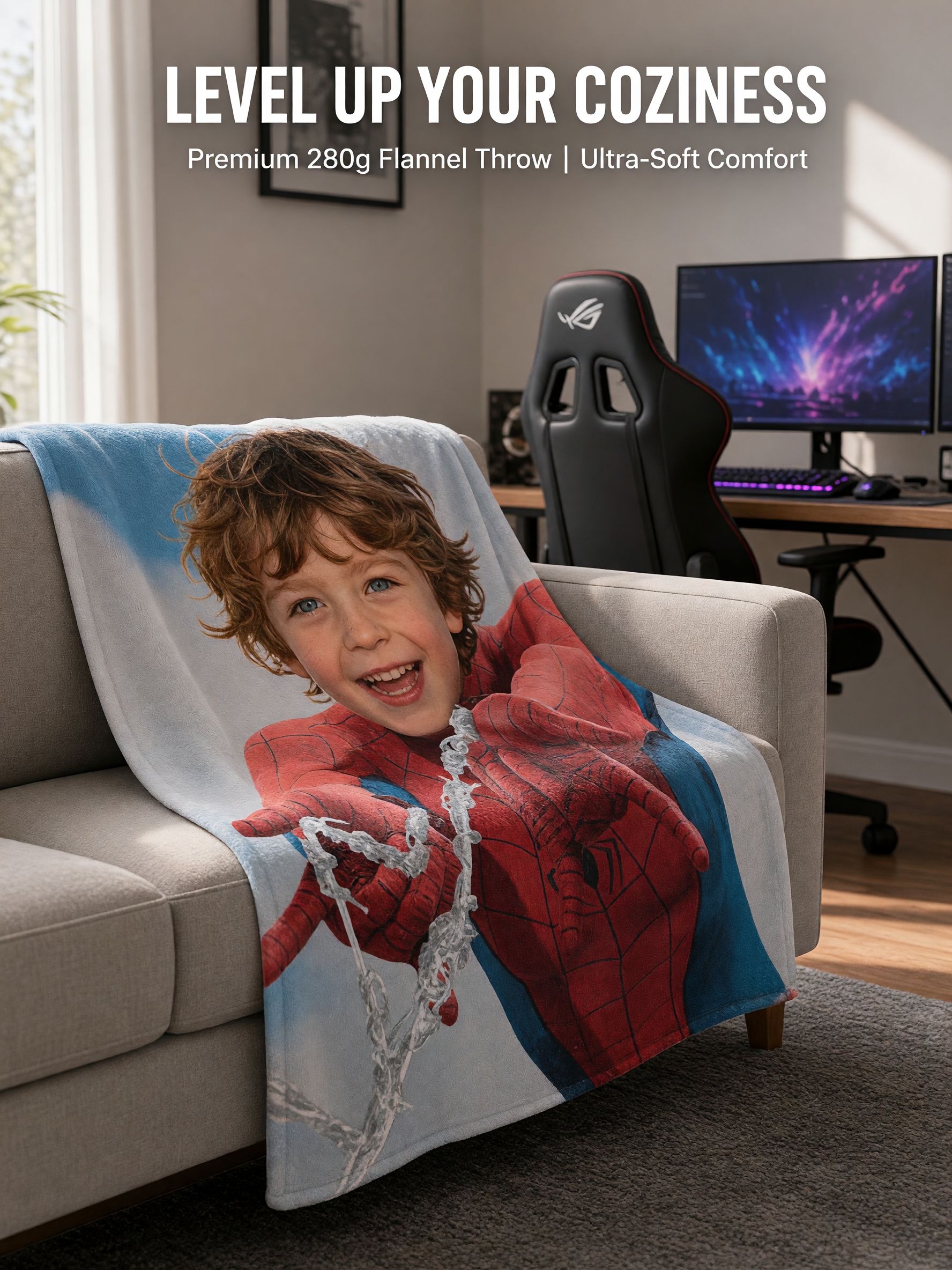 Custom Photo Face Flannel Blanket Personalized Superhero Picture Throw Ultra Soft Anti-Pilling Fleece Cover for Bed