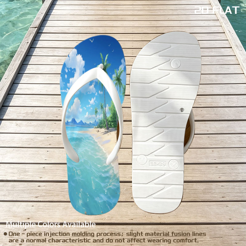 Tropical Beach with Palm Trees and Clear Blue Water -  flip-flops