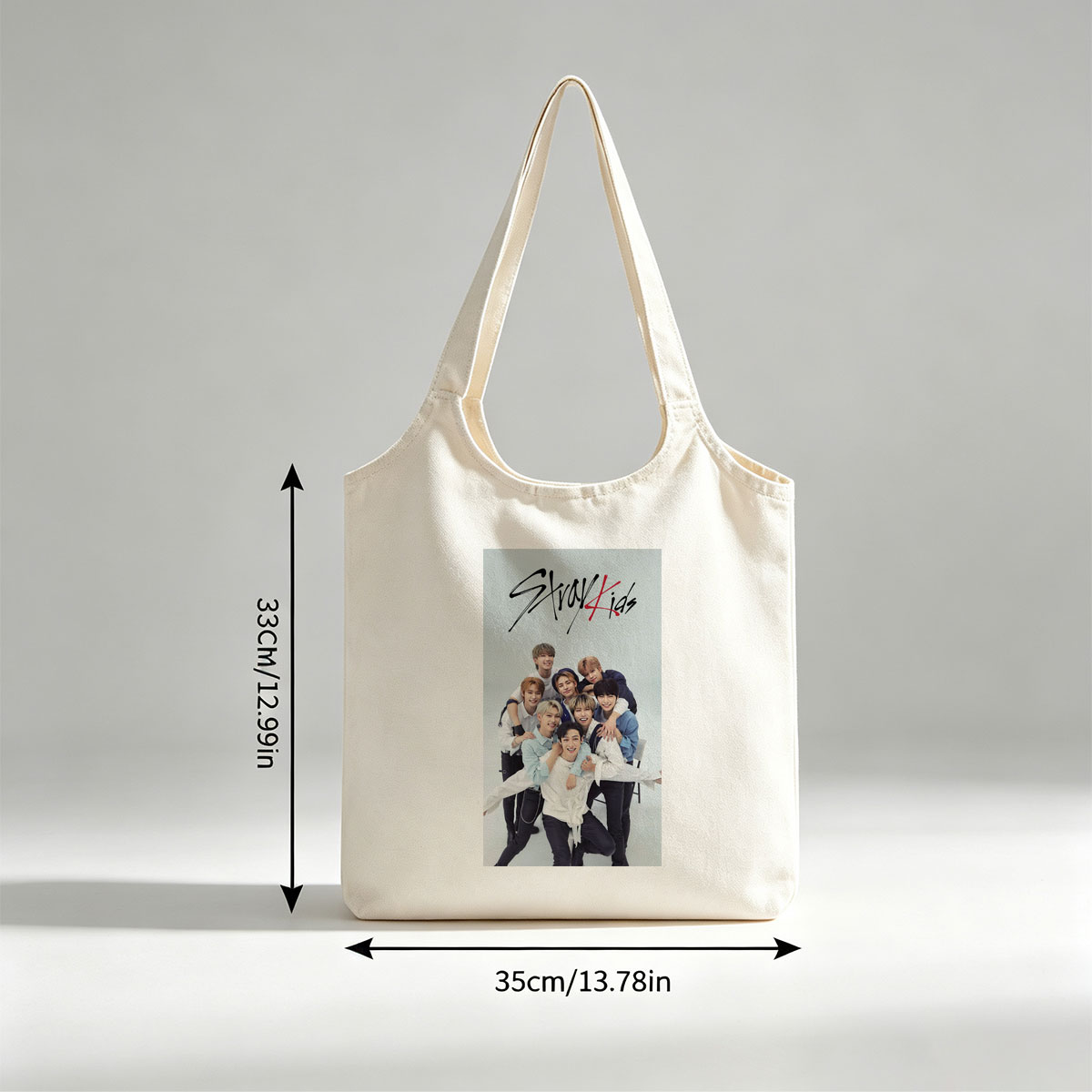 Stray Kids Group Photo - Members Posing Together in Casual Outfits on a Light Background - Canvas shoulder bags/