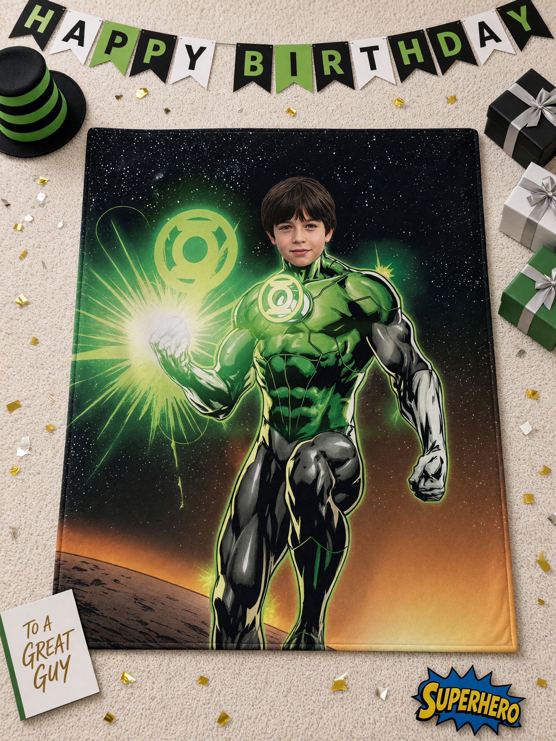 Custom Face Superhero Flannel Blanket, Personalized Photo Comic Hero Throw, Cozy Plush Bedding Gift for Kids and Adults