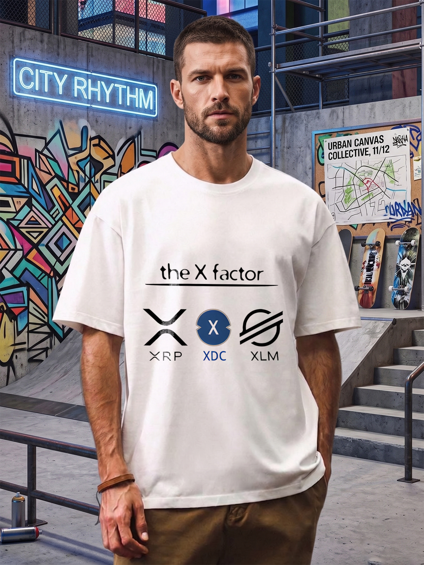 Men's Printed T-Shirt with XDC Crypto Logo Design - Casual Round Neck Summer Lightweight Breathable Short Sleeve Tee for Tech Enthusiasts and Cryptocurrency Fans