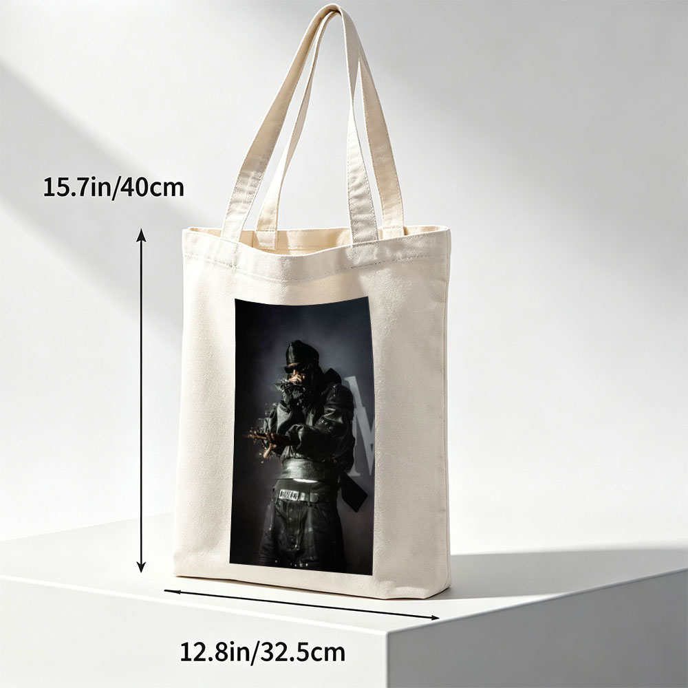 Migos in Performance: Rapper in All-Black Leather Outfit with Microphone on Stage - Canvas tote bags